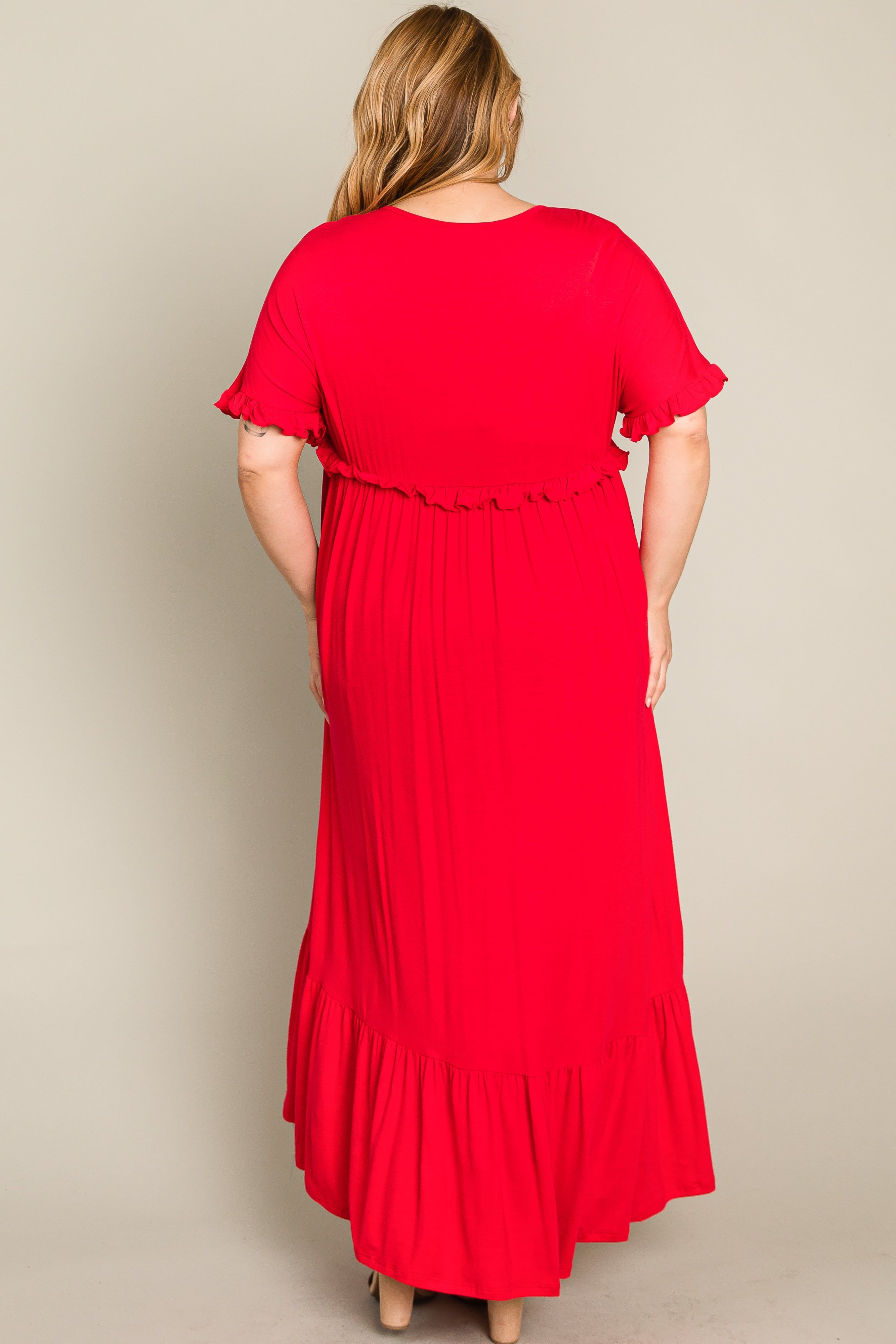 Red Solid Ruffle Plus Maxi Dress sold by Pinkblush product image thumbnail 9