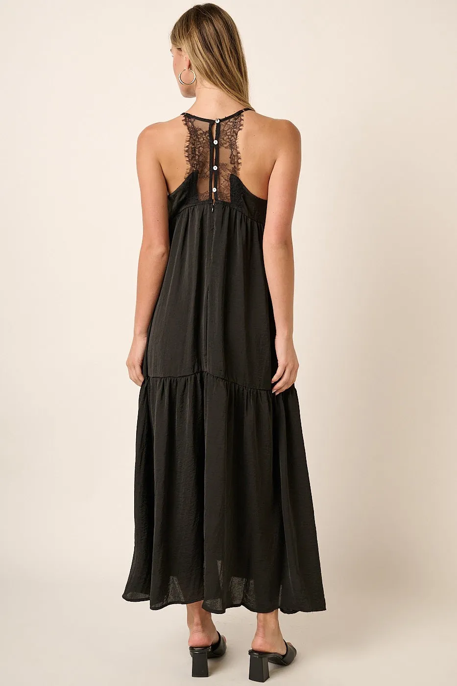 Black Sleeveless Lace Tiered Maxi Dress sold by Pinkblush product image thumbnail 3