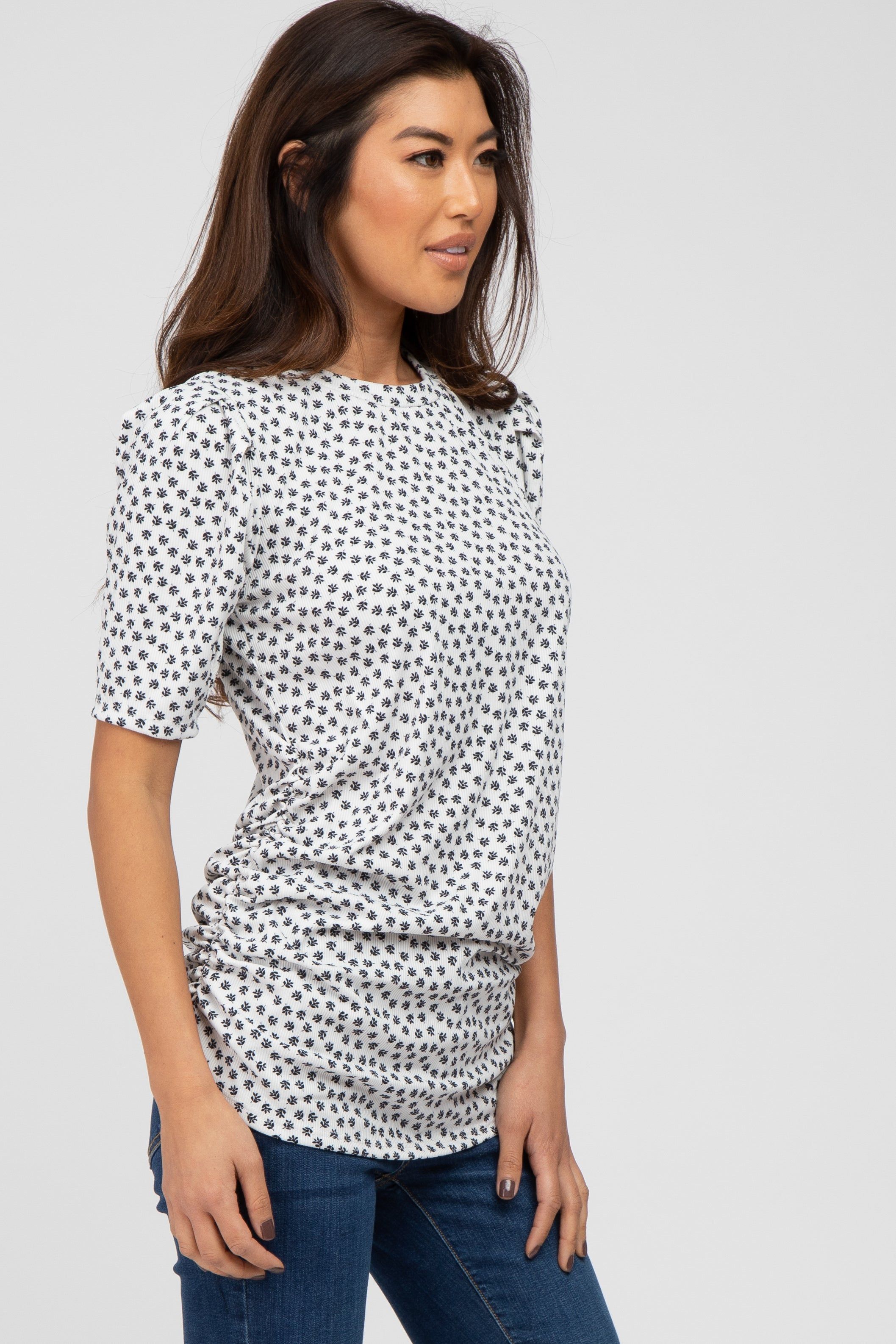 White Ditsy Floral Ruched Top sold by Pinkblush product image thumbnail 2