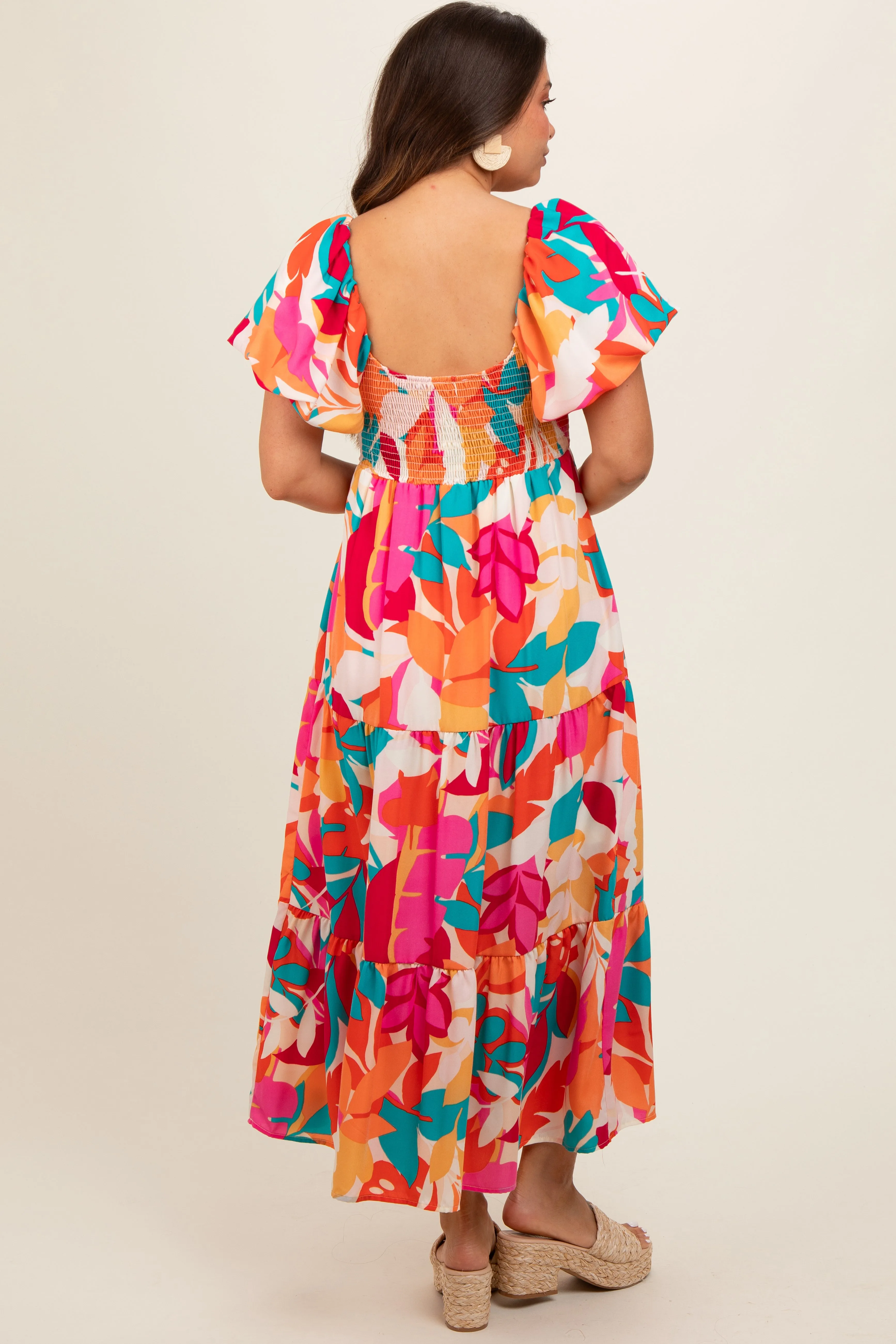 Fuchsia Leaf Print Maternity Maxi Dress sold by Pinkblush product image thumbnail 4