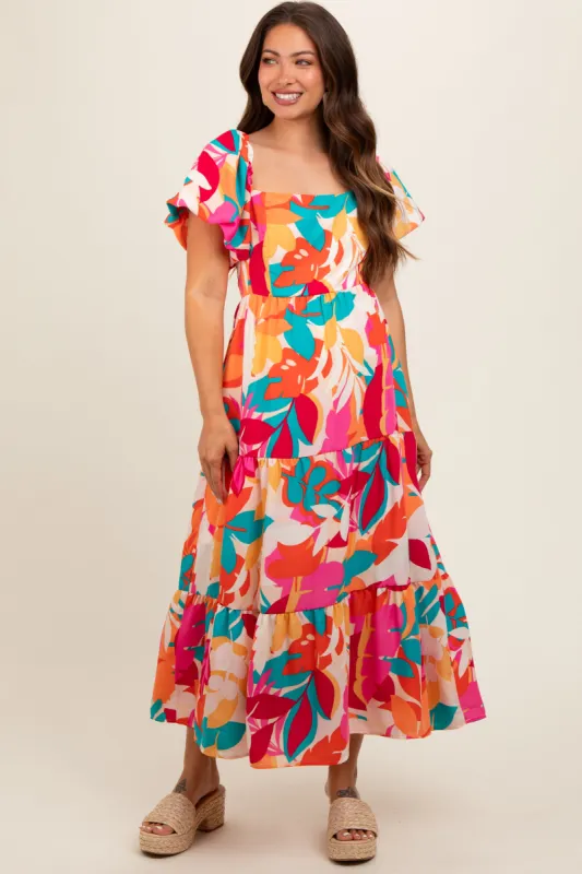 Fuchsia Leaf Print Maternity Maxi Dress sold by Pinkblush