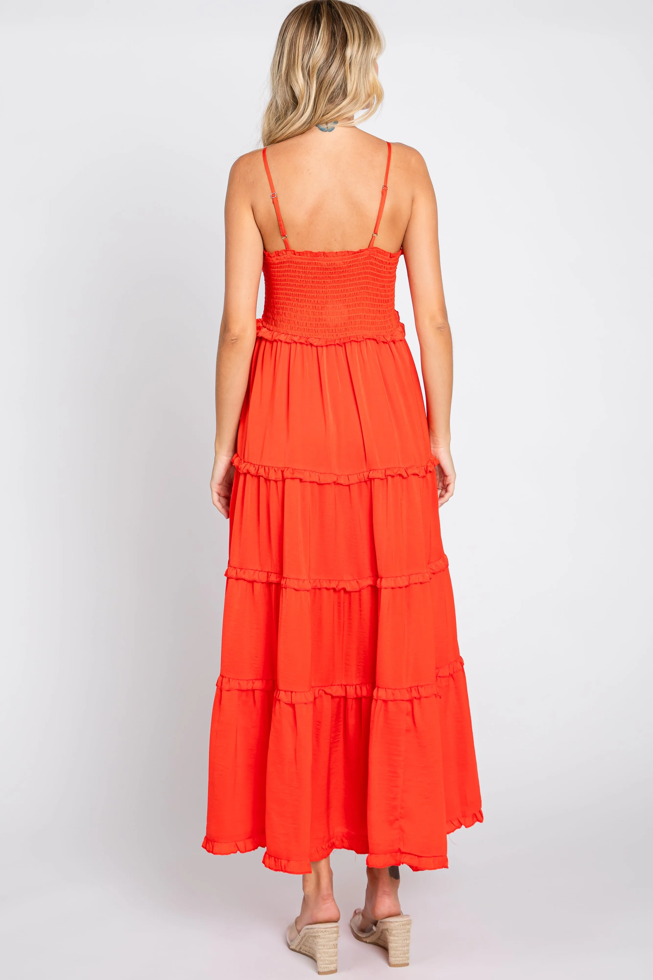 Red Orange Smocked Ruffle Tiered Maxi Dress sold by Pinkblush product image thumbnail 3