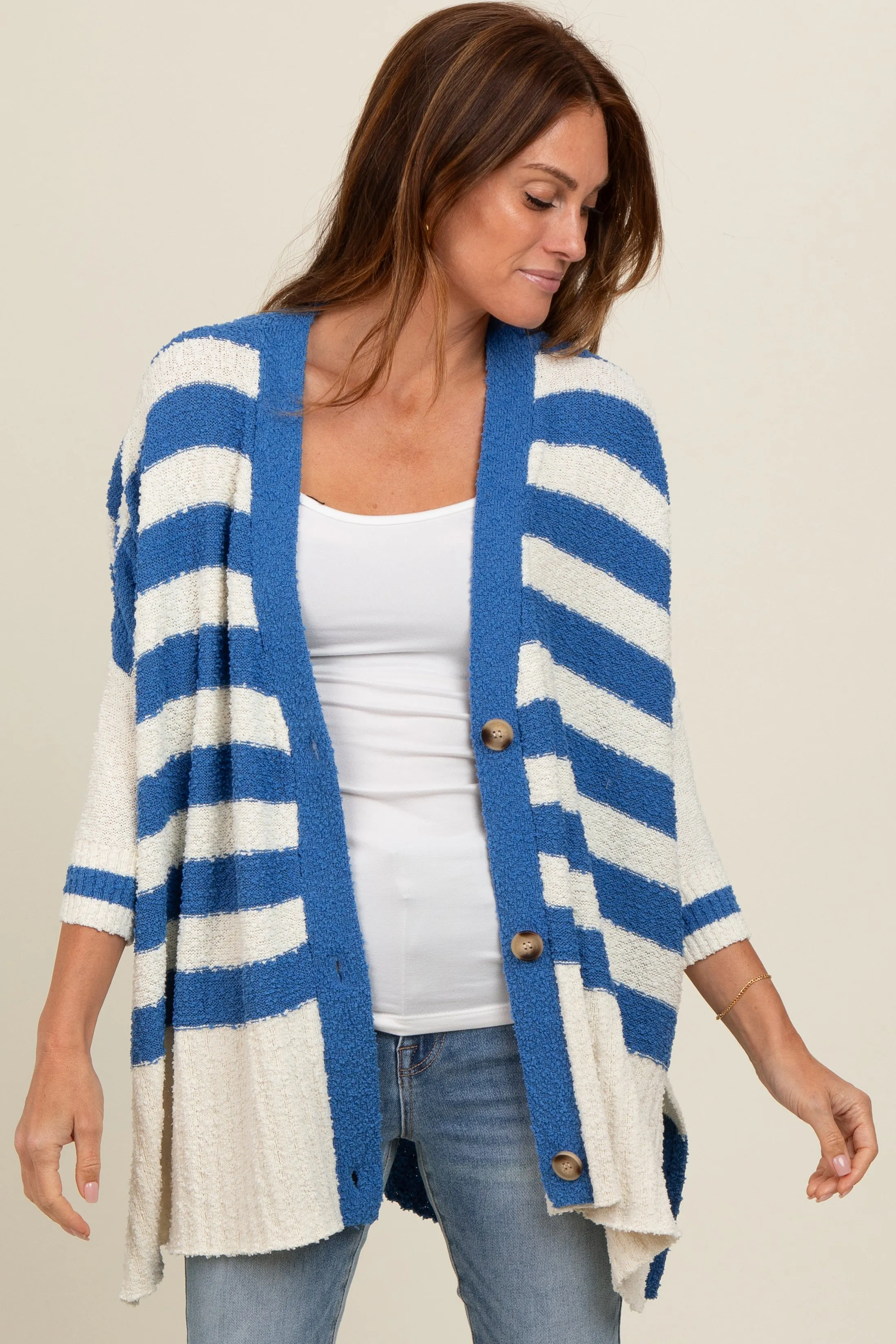 Blue Textured Knit Striped Oversized Cardigan sold by Pinkblush product image thumbnail 5