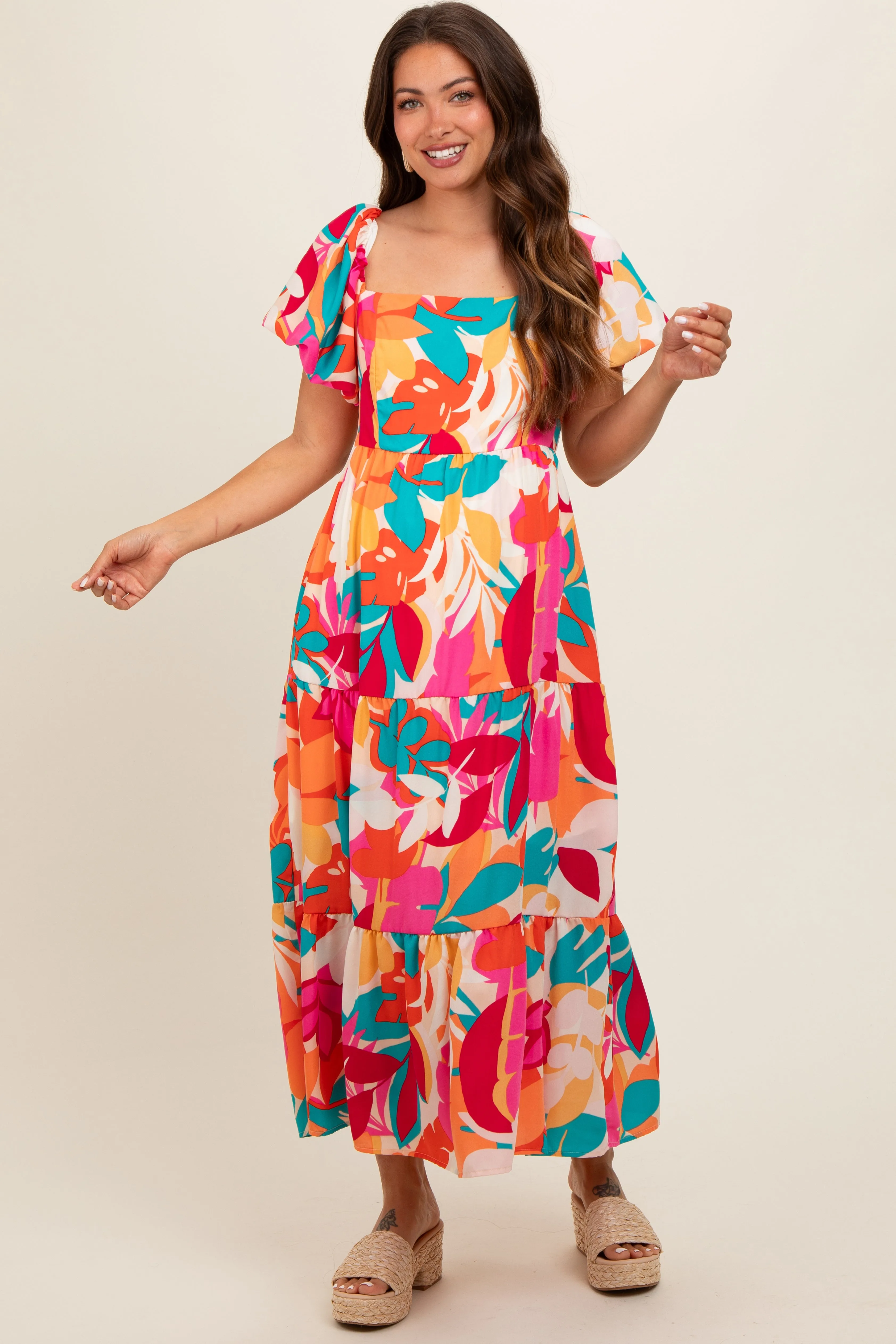 Fuchsia Leaf Print Maternity Maxi Dress sold by Pinkblush product image thumbnail 2