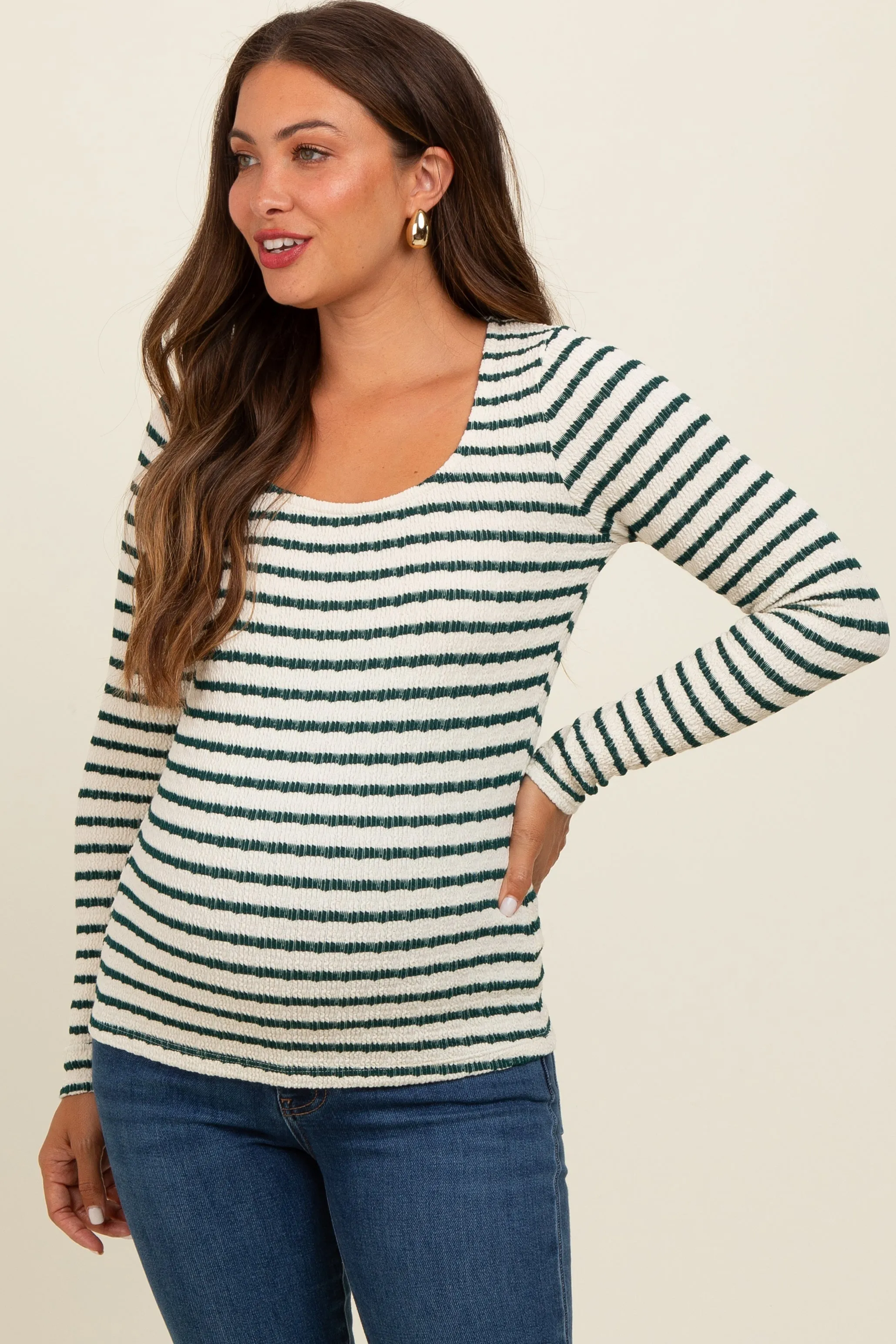 Forest Green Striped Maternity Long Sleeve Top sold by Pinkblush