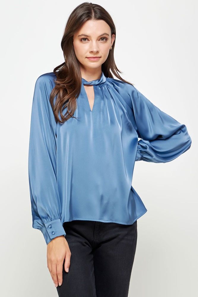 Deep Blue Neck Twist Detail Satin Blouse sold by Pinkblush product image thumbnail 2