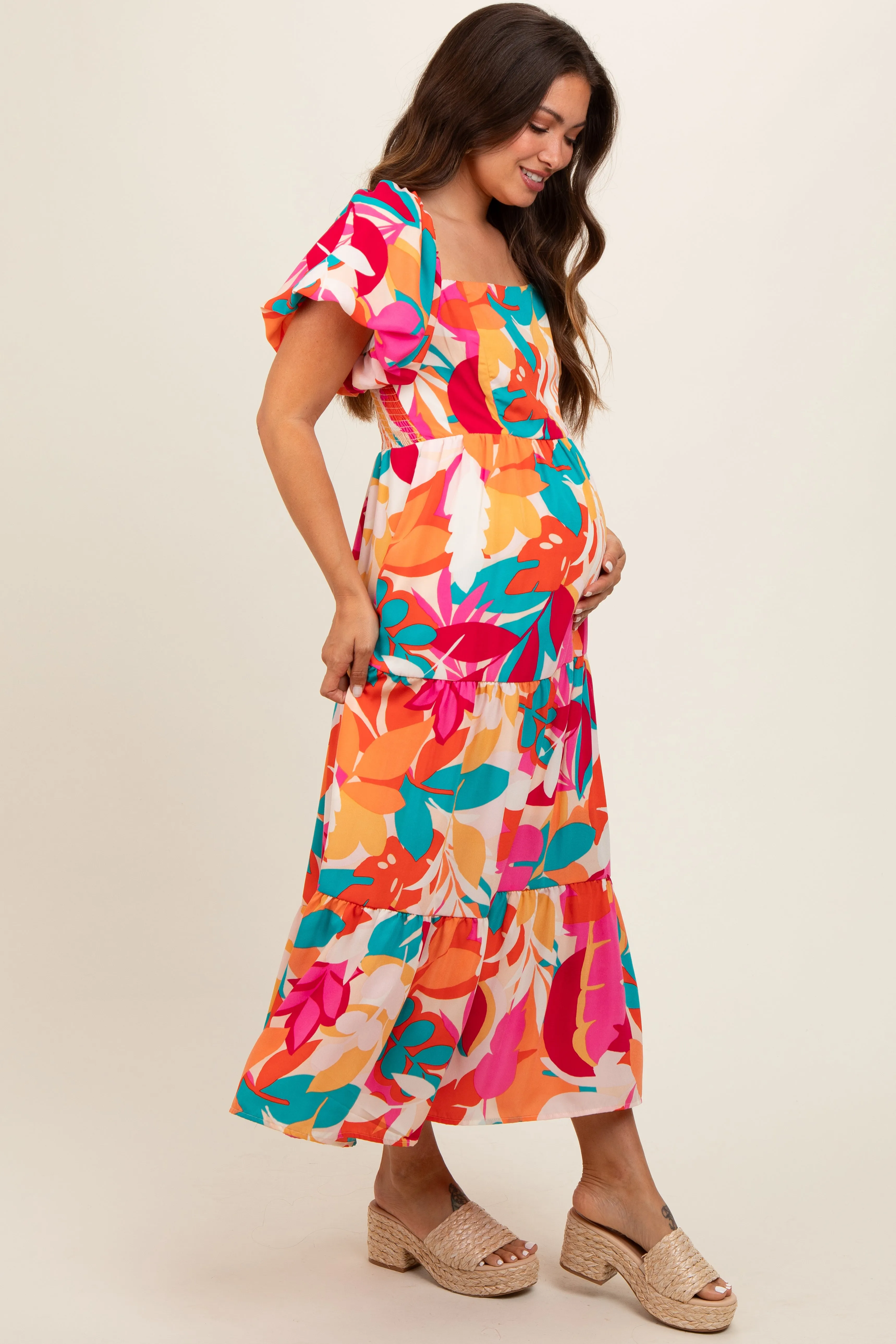 Fuchsia Leaf Print Maternity Maxi Dress sold by Pinkblush product image thumbnail 3
