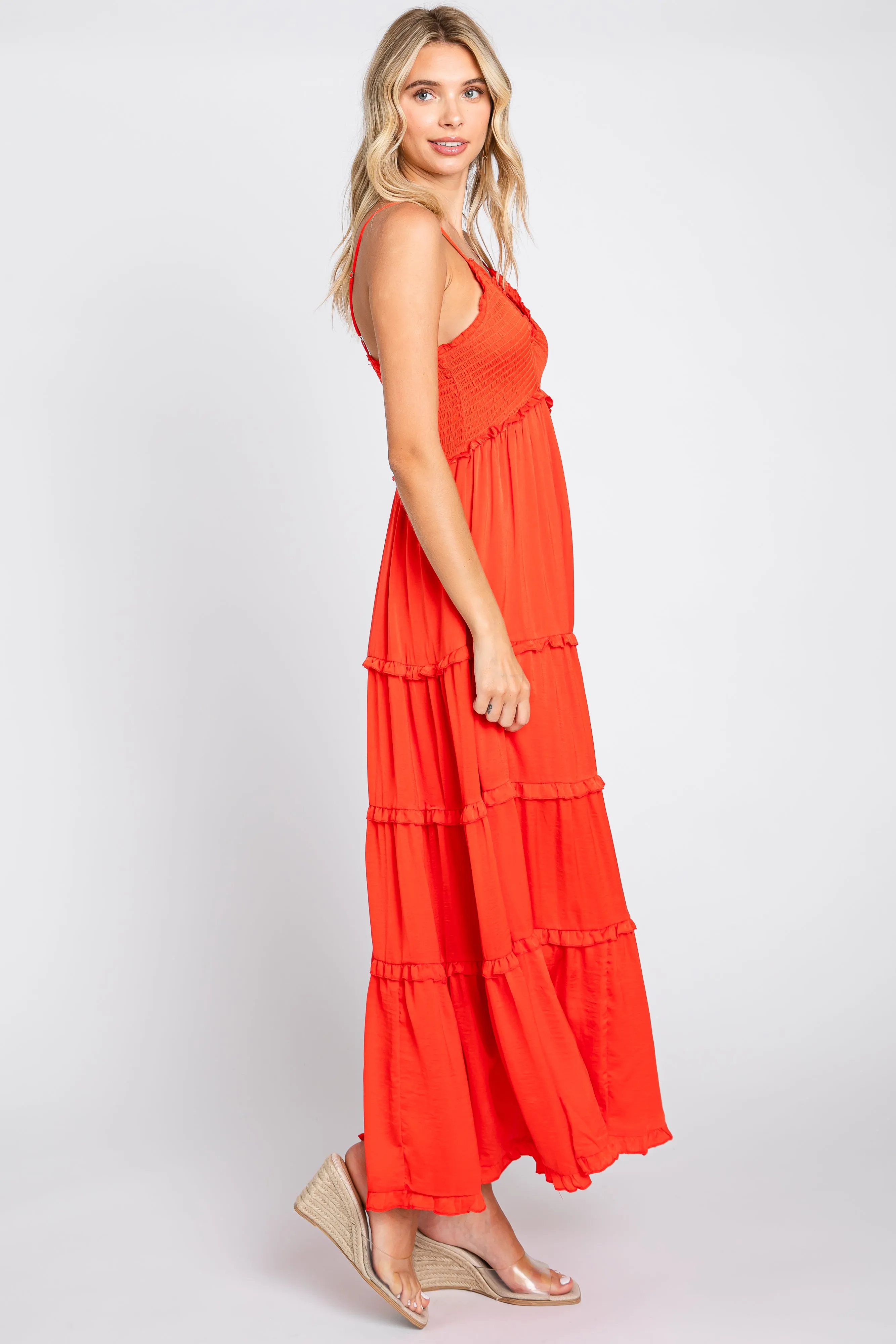Red Orange Smocked Ruffle Tiered Maxi Dress sold by Pinkblush product image thumbnail 2