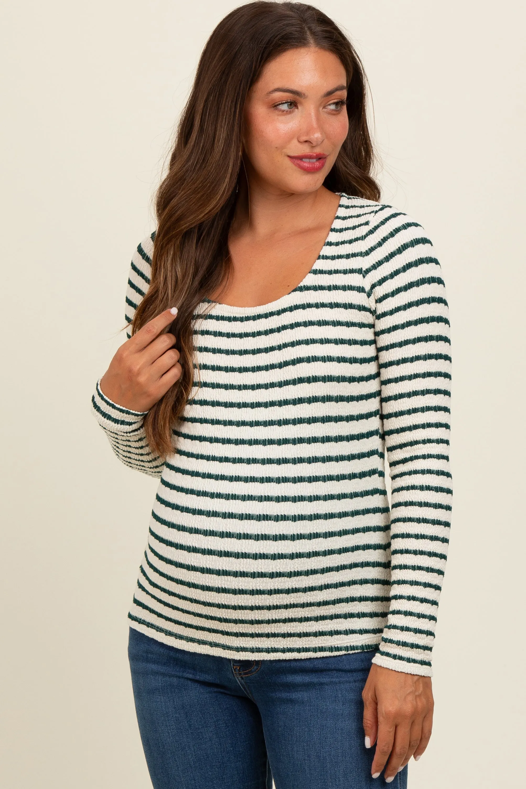 Forest Green Striped Maternity Long Sleeve Top sold by Pinkblush product image thumbnail 2