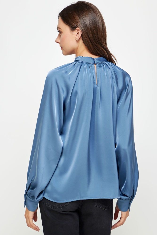 Deep Blue Neck Twist Detail Satin Blouse sold by Pinkblush product image thumbnail 3