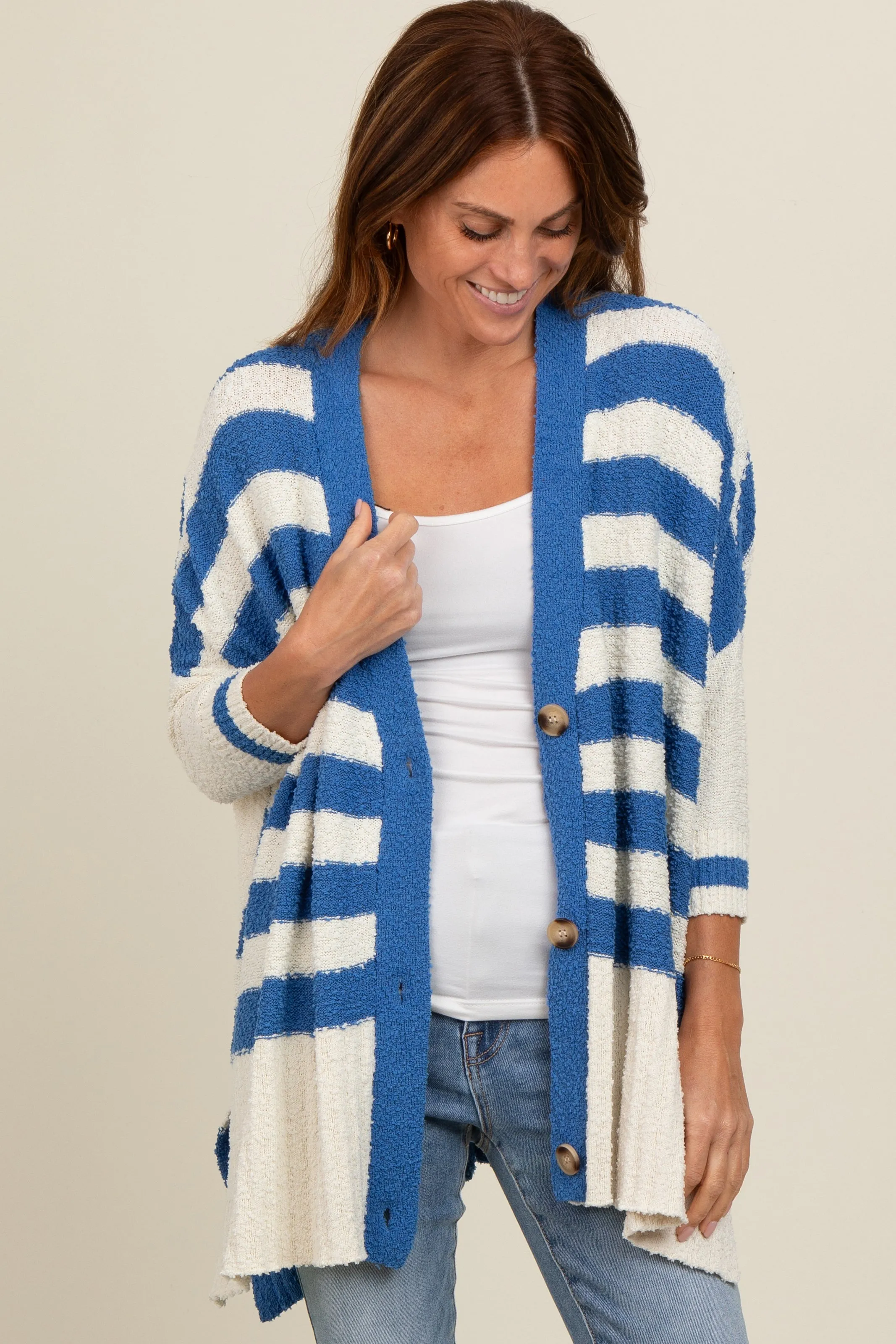 Blue Textured Knit Striped Oversized Cardigan sold by Pinkblush product image thumbnail 4