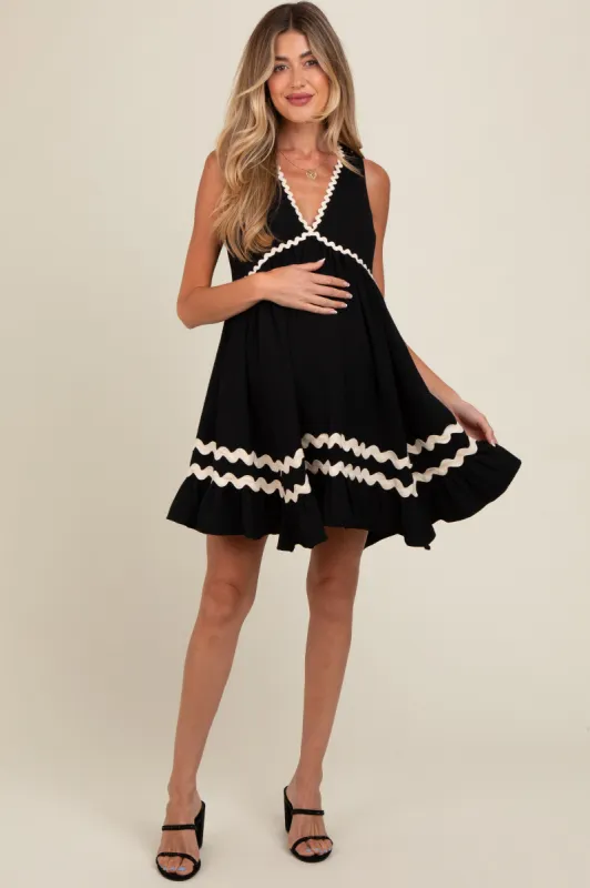 Black Contrast Wavy Trim Maternity Mini Dress sold by Pinkblush