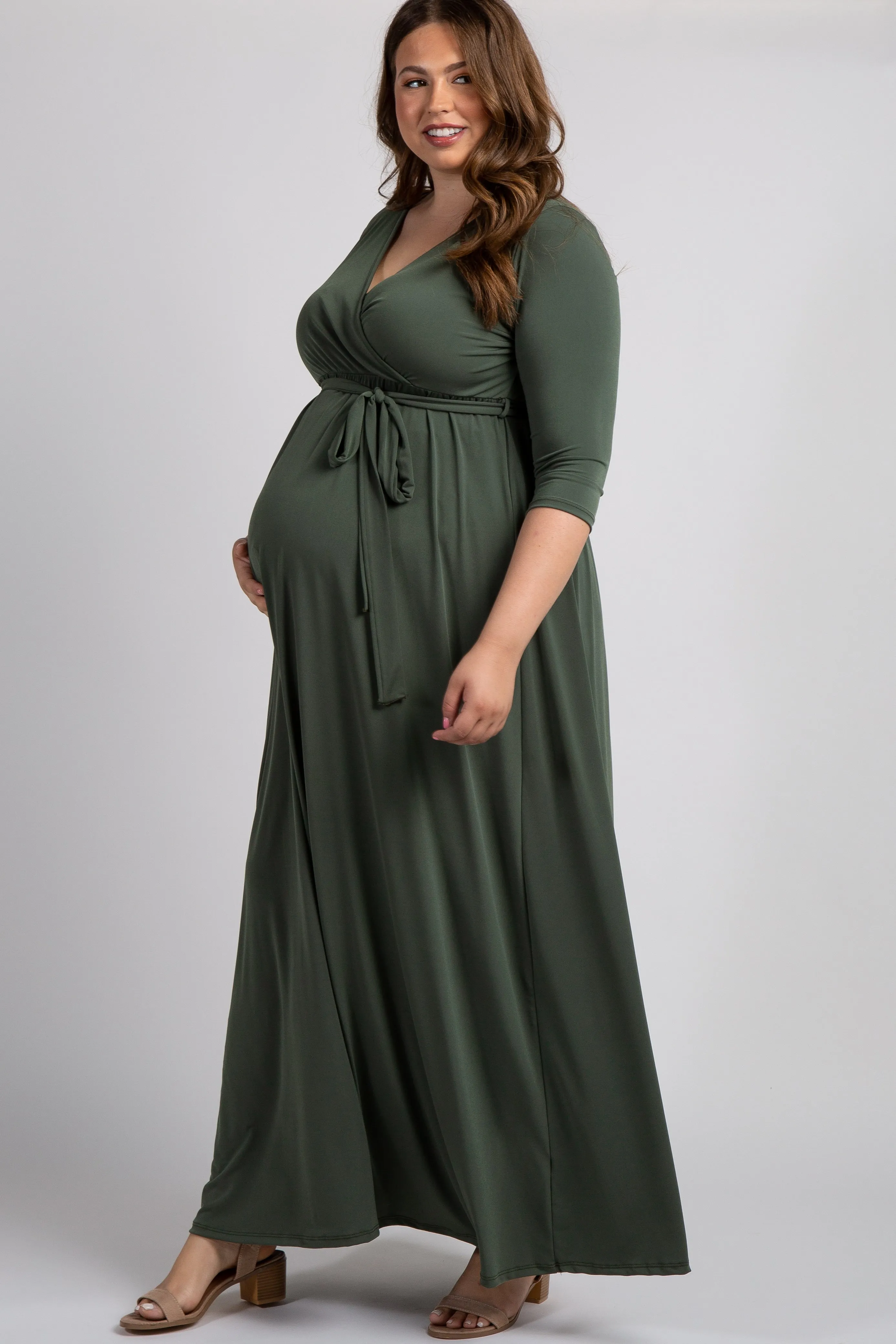 PinkBlush Olive Sash Tie Wrap Plus Maternity Maxi Dress sold by Pinkblush product image thumbnail 2