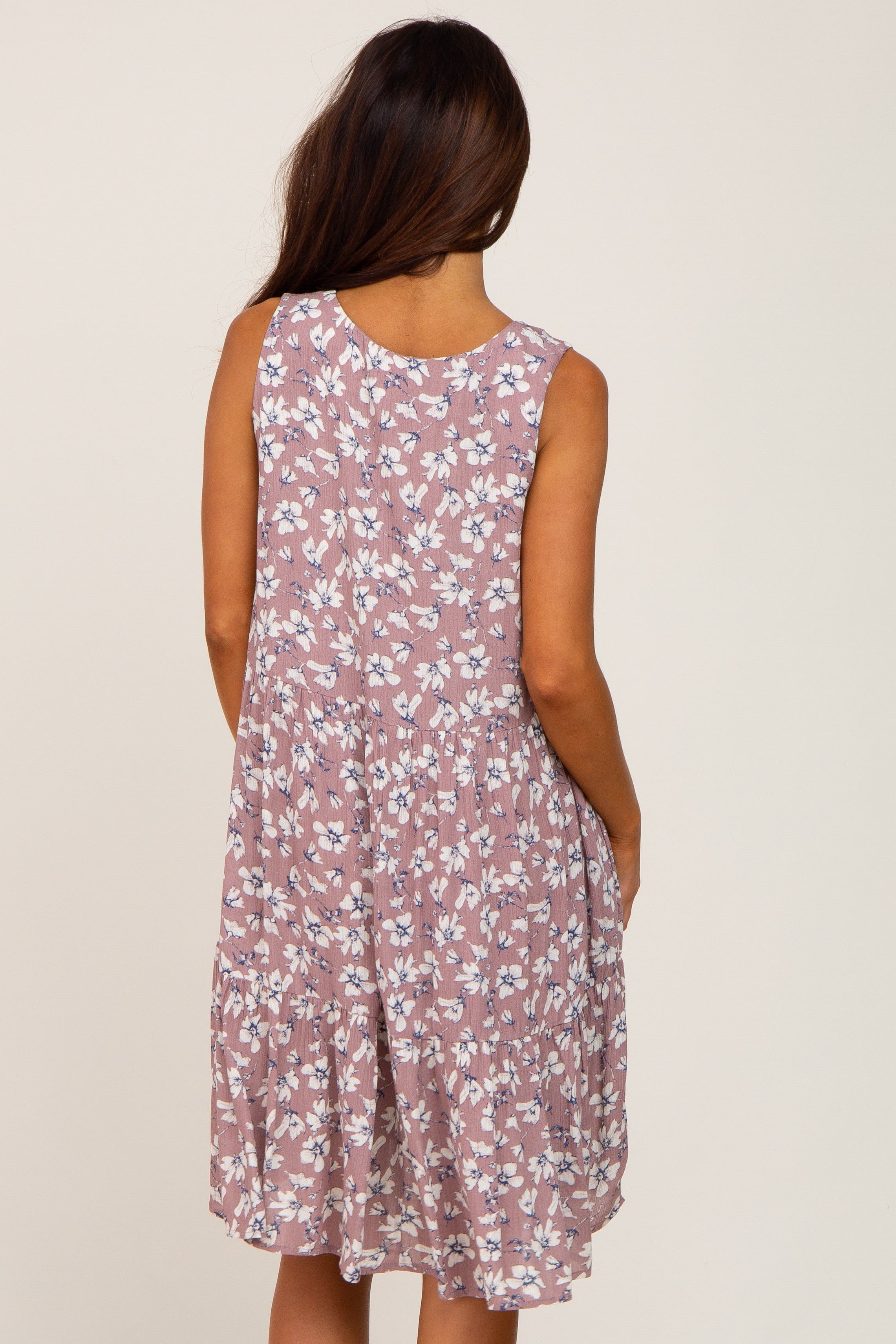 Mauve Floral Sleeveless Tiered Dress sold by Pinkblush product image thumbnail 4