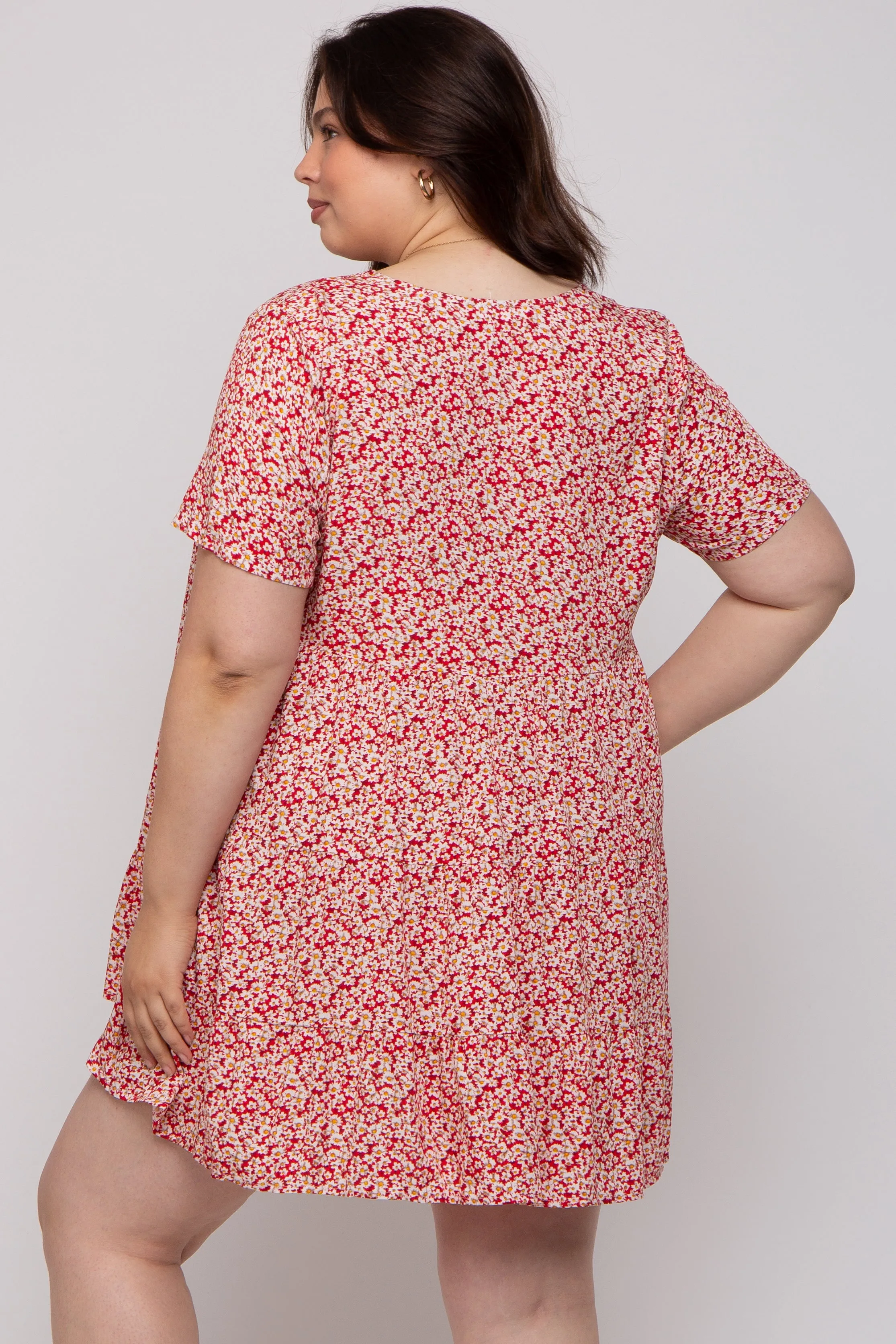 Red Floral Button Front Tiered Maternity Dress sold by Pinkblush product image thumbnail 3