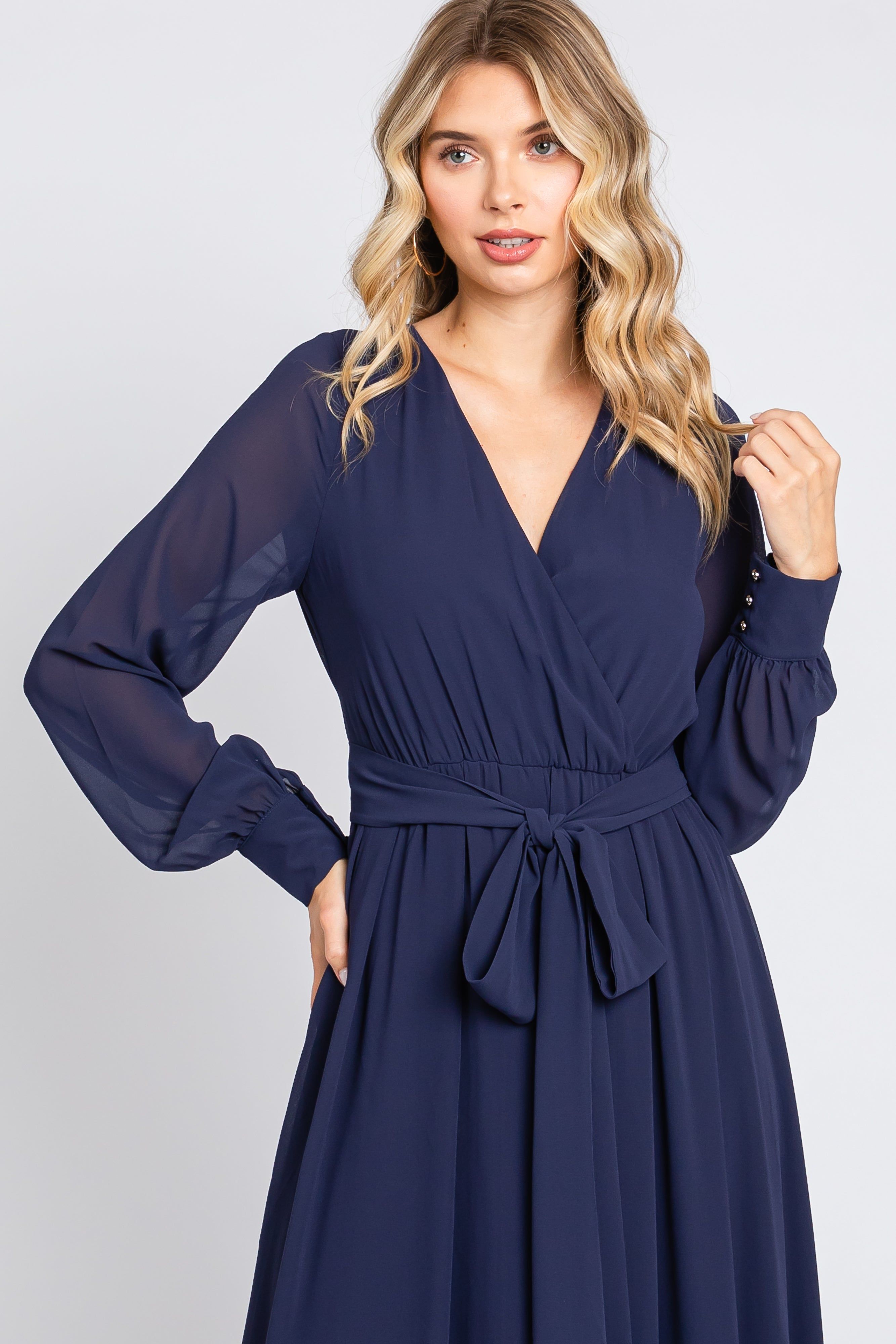 Navy Blue Chiffon Wrap Gown sold by Pinkblush product image thumbnail 4