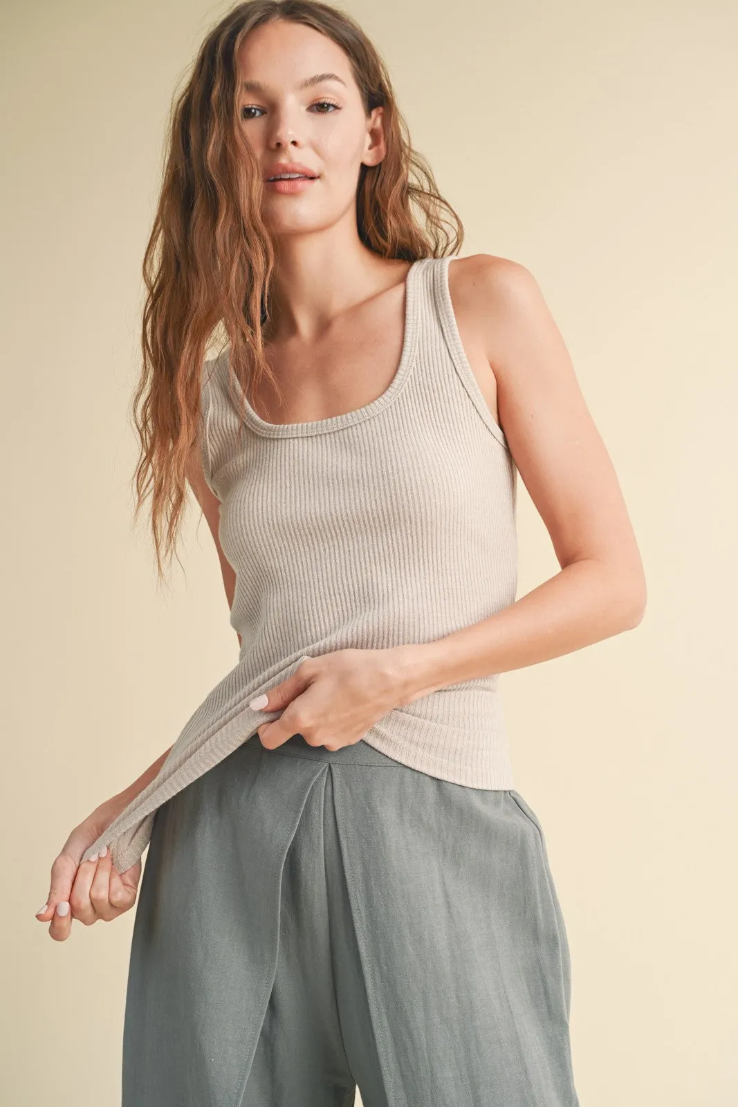 Light Taupe V-Neck Basic Tank Top sold by Pinkblush