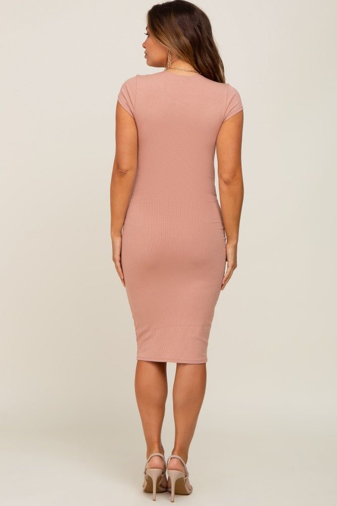 Mauve Rib Knit Cap Sleeve Maternity Midi Dress sold by Pinkblush product image thumbnail 3