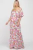 Fuchsia Floral Off Shoulder Maternity Maxi Dress sold by Pinkblush
