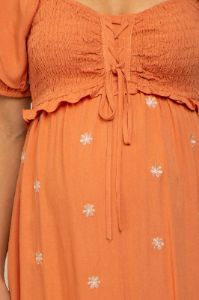 Rust Floral Embroidered Smocked Maternity Maxi Dress sold by Pinkblush