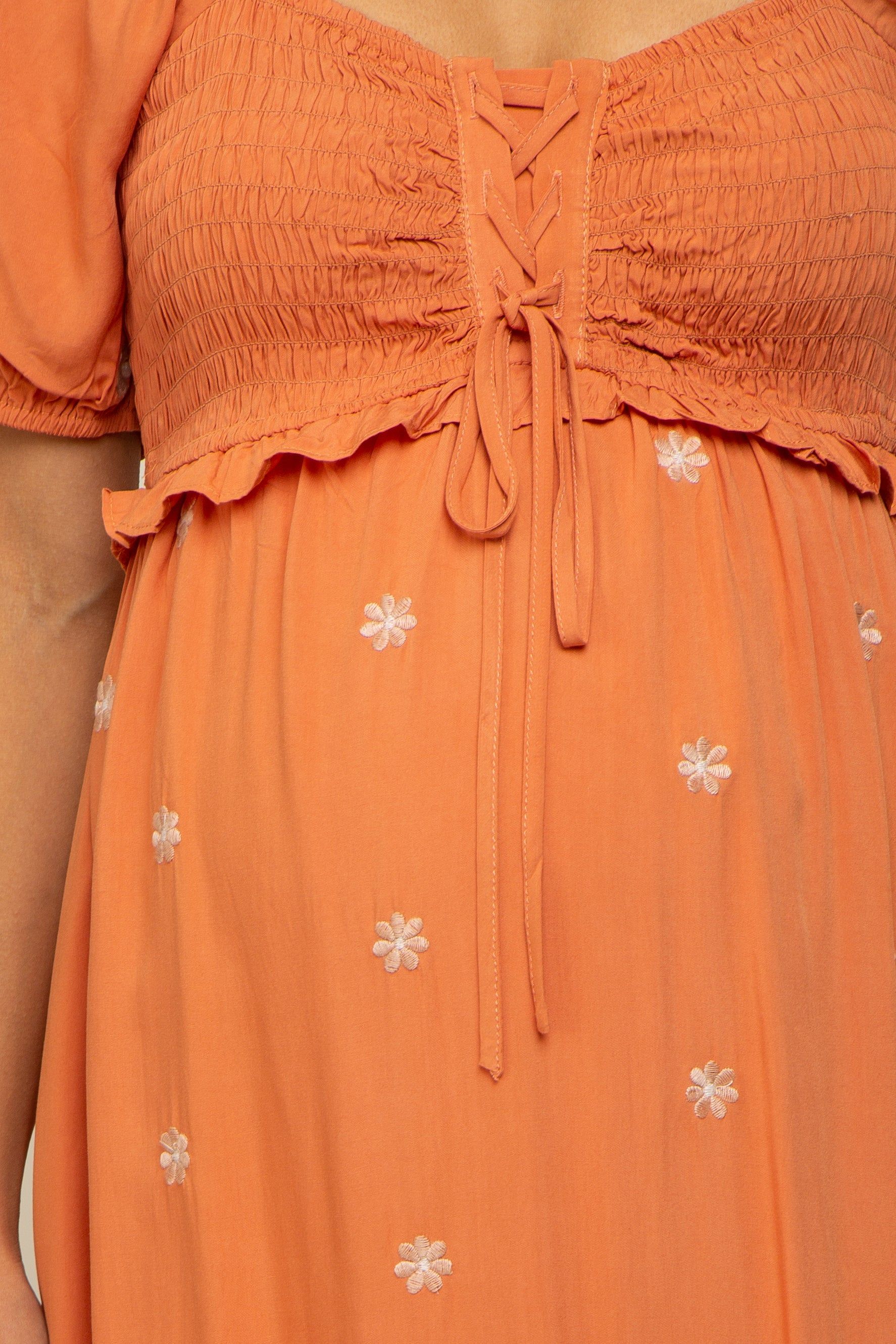 Rust Floral Embroidered Smocked Maternity Maxi Dress sold by Pinkblush product image thumbnail 4