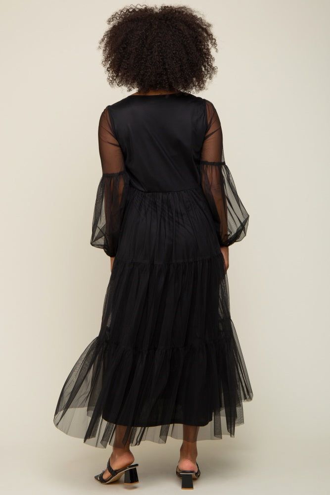 Black Mesh Overlay Tiered Maxi Dress sold by Pinkblush product image thumbnail 3