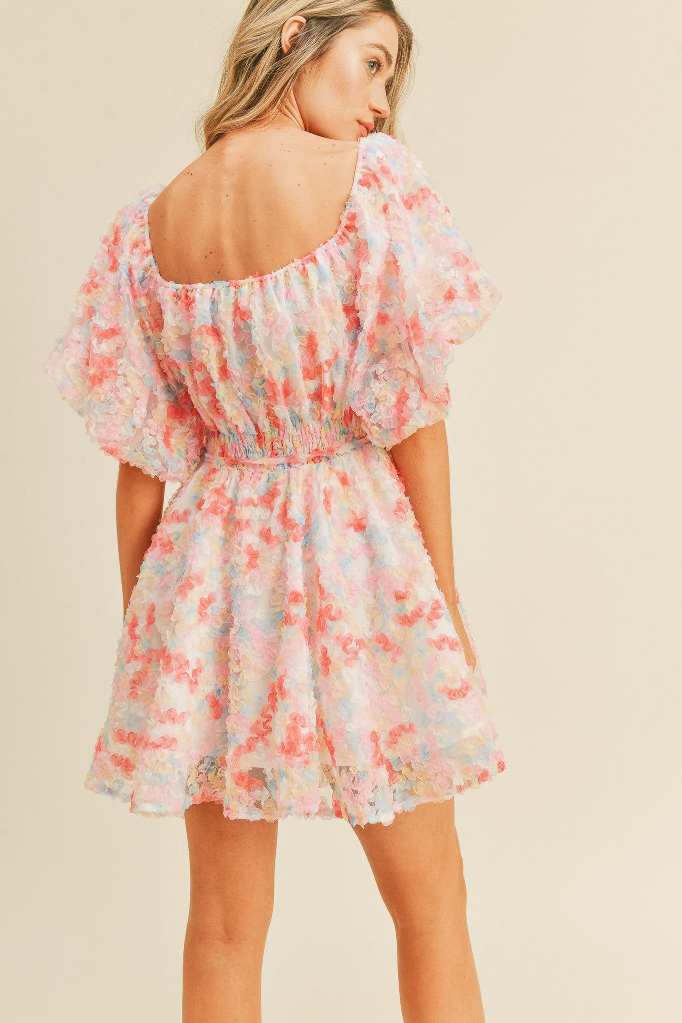 Pink Multi Floral Mesh Flared Mini Dress sold by Pinkblush product image thumbnail 4