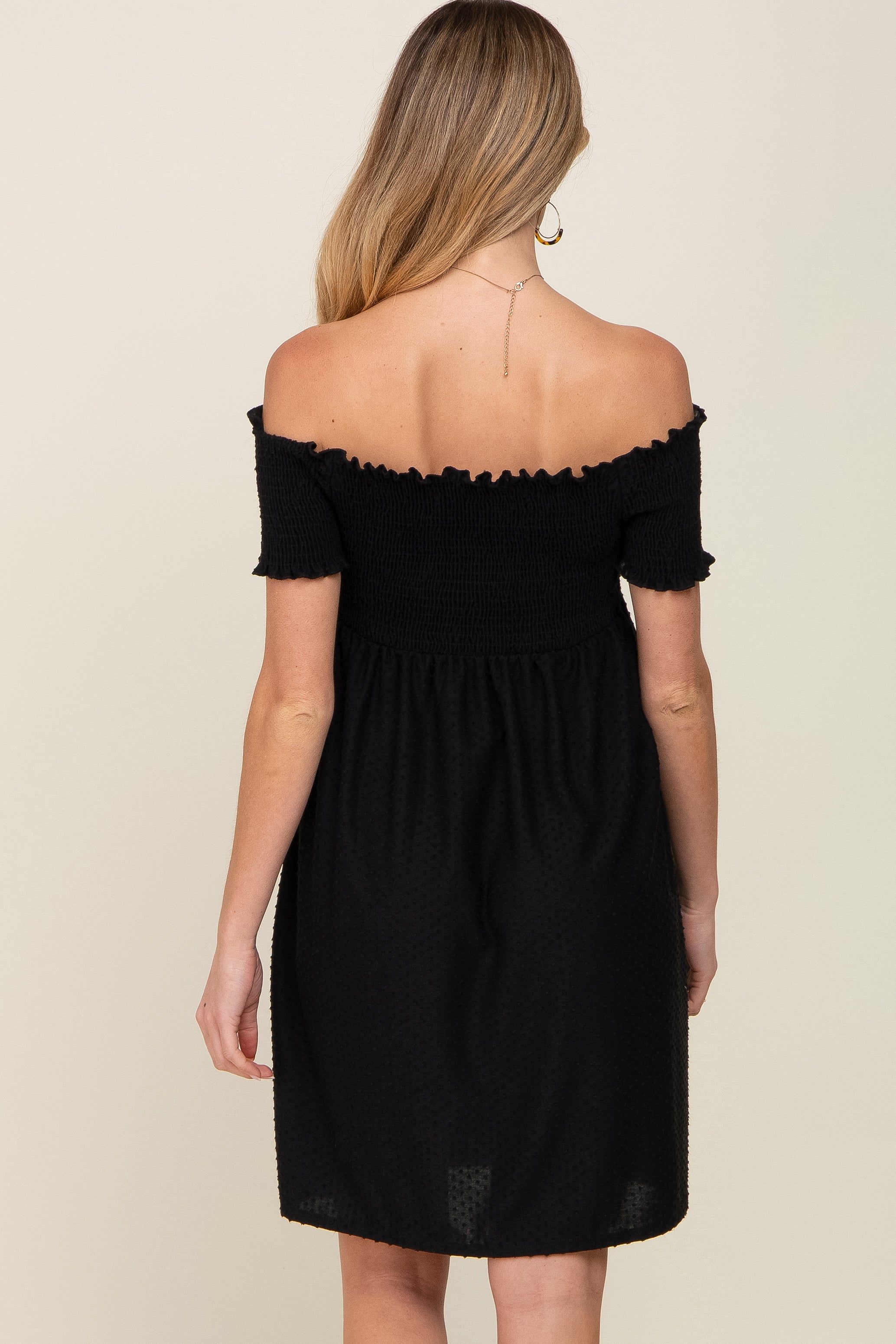 Black Swiss Dot Off Shoulder Maternity Dress sold by Pinkblush product image thumbnail 3