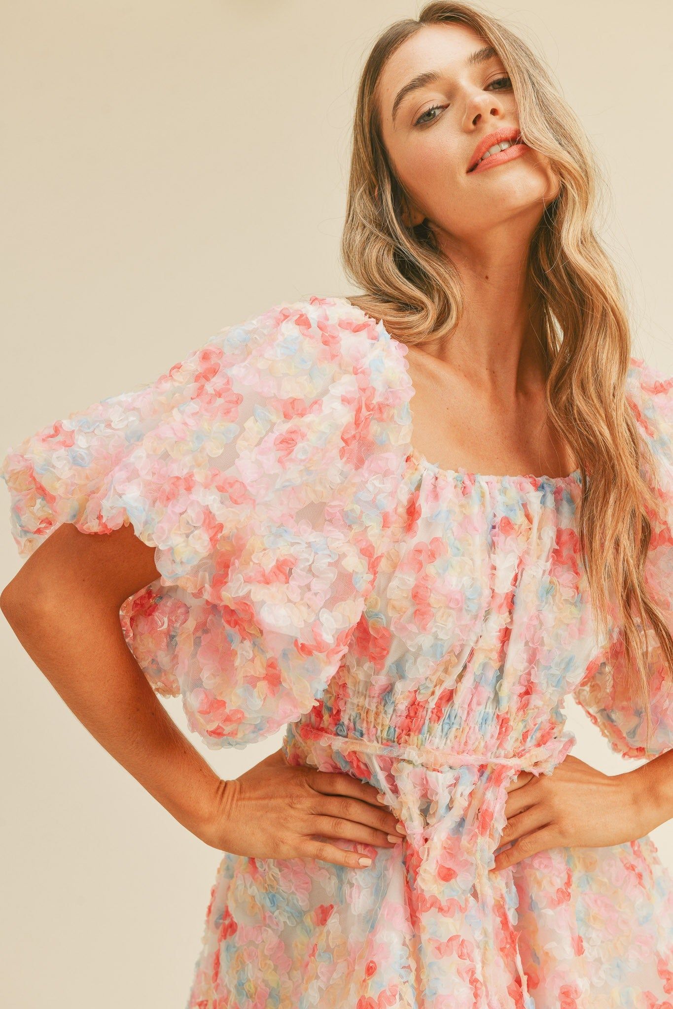 Pink Multi Floral Mesh Flared Mini Dress sold by Pinkblush product image thumbnail 5