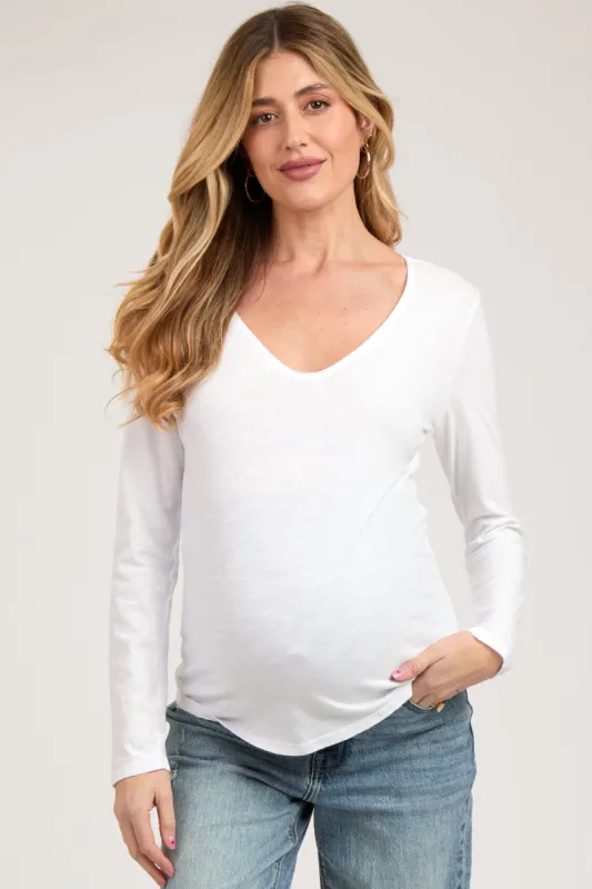White Long Sleeve Maternity Shirt sold by Pinkblush