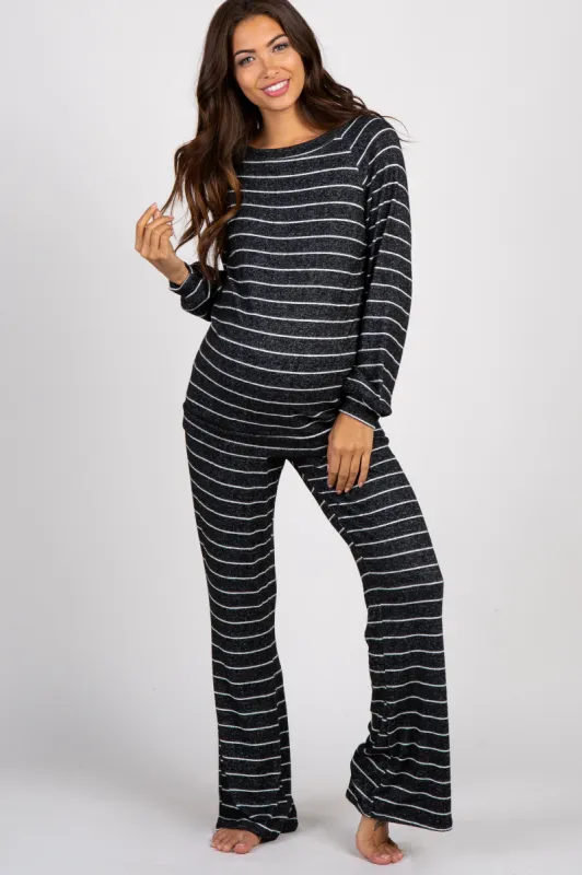 PinkBlush Charcoal Striped Soft Long Sleeve Maternity Pajama Set sold by Pinkblush
