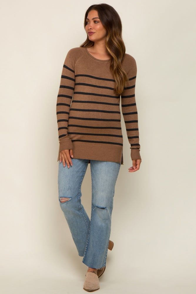Mocha Striped Knit Long Sleeve Maternity Top sold by Pinkblush product image thumbnail 5