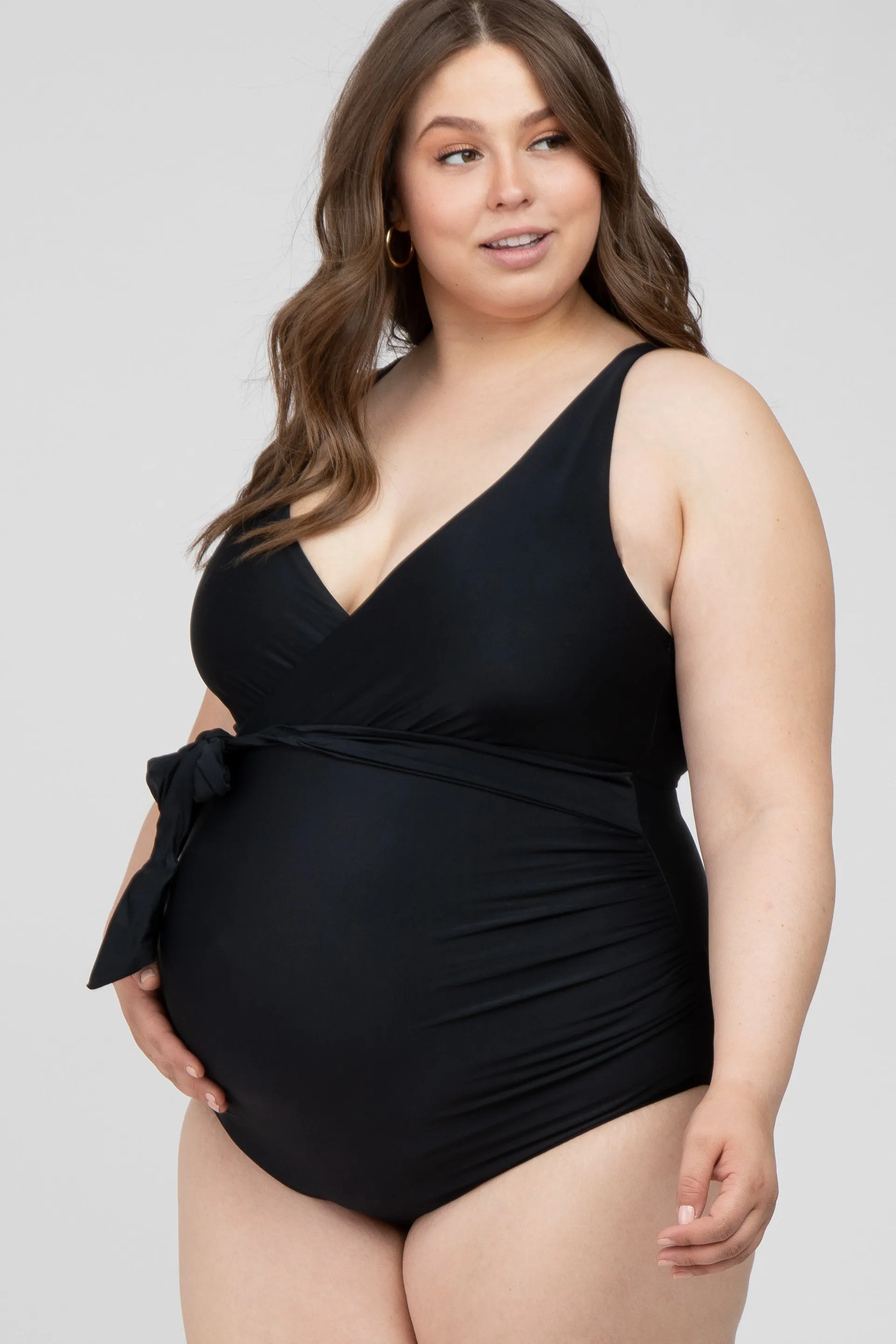 Black Waist Tie Maternity Plus One-Piece Swimsuit sold by Pinkblush product image thumbnail 3