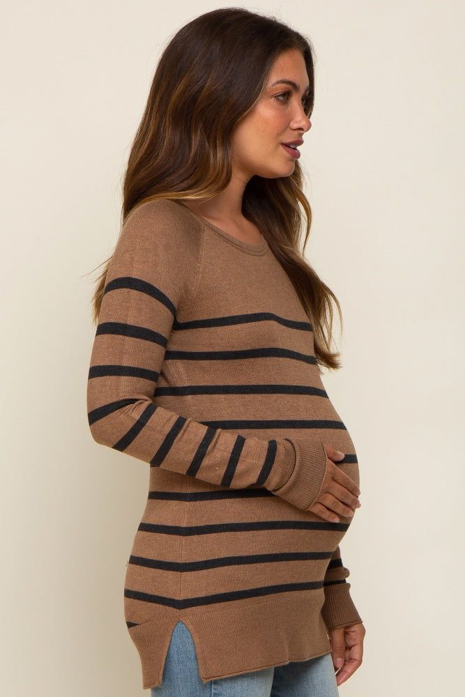 Mocha Striped Knit Long Sleeve Maternity Top sold by Pinkblush product image thumbnail 3