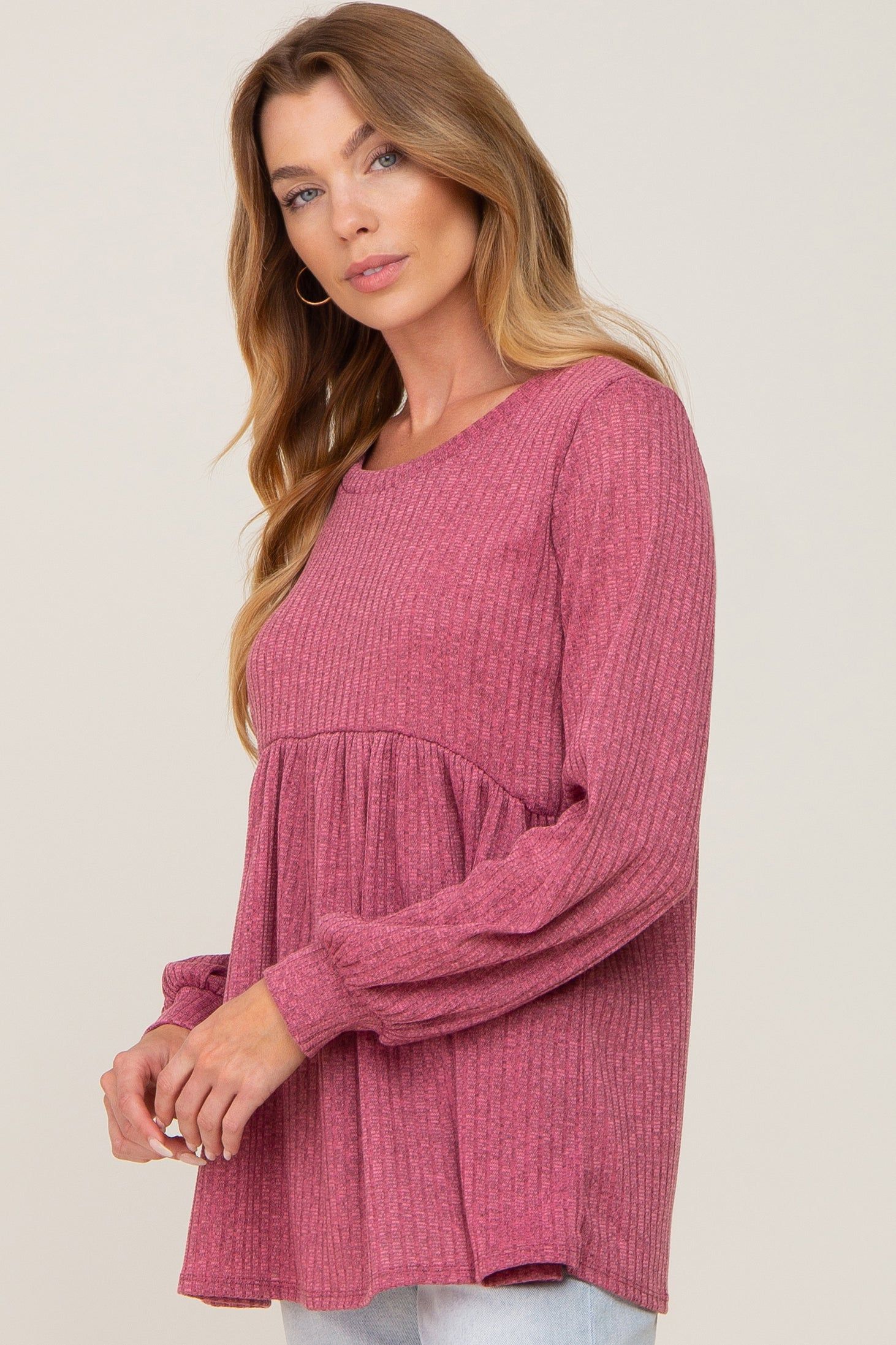 Mauve Knit Ribbed Babydoll Top sold by Pinkblush product image thumbnail 3
