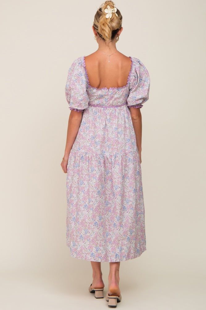Lavender Floral Front Button Scallop Accent Maternity Midi Dress sold by Pinkblush product image thumbnail 3
