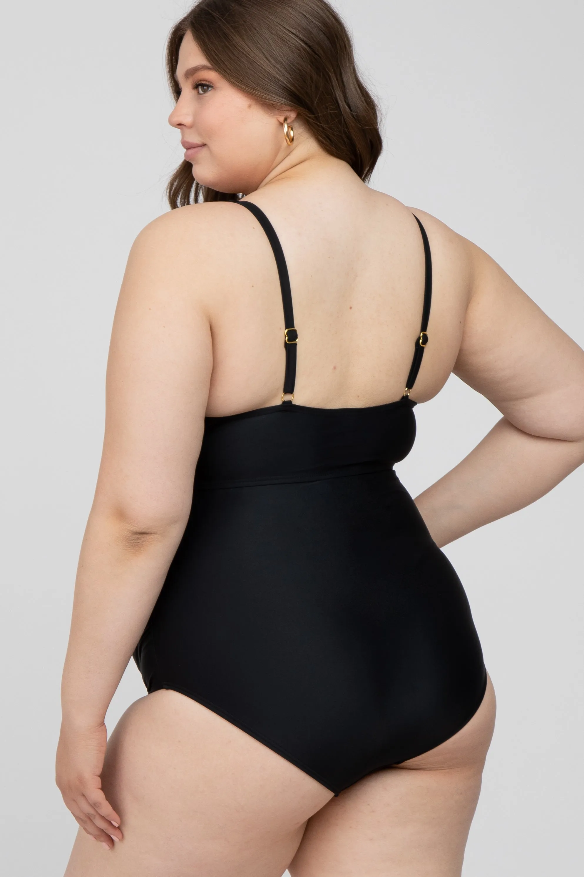 Black Waist Tie Maternity Plus One-Piece Swimsuit sold by Pinkblush product image thumbnail 4