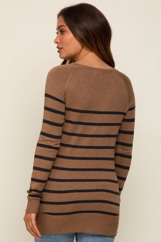Mocha Striped Knit Long Sleeve Maternity Top sold by Pinkblush product image thumbnail 4
