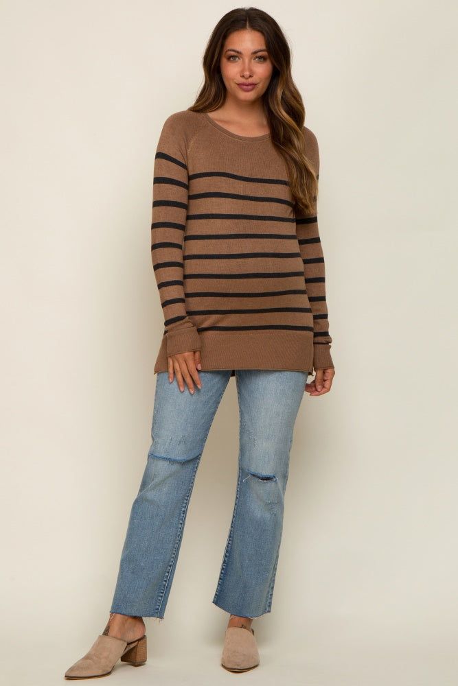Mocha Striped Knit Long Sleeve Maternity Top sold by Pinkblush
