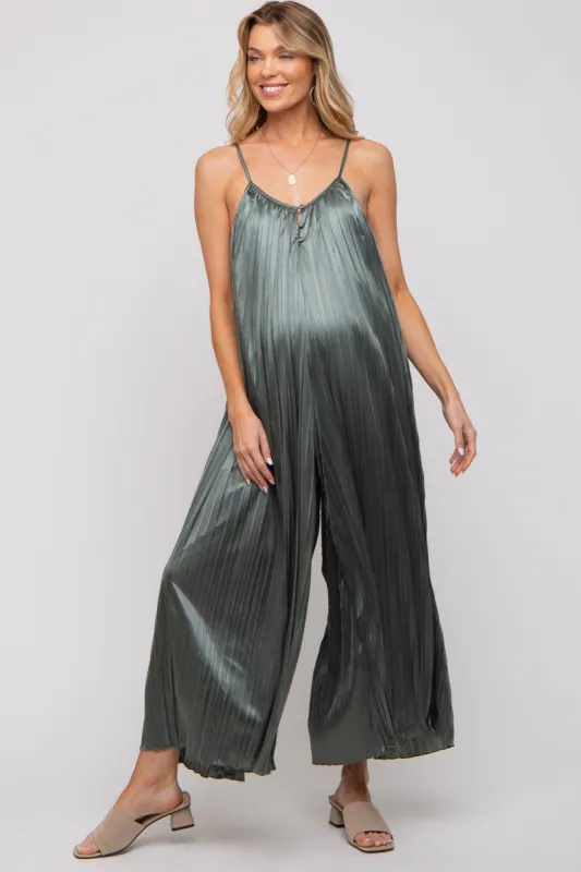 Olive Pleated Wide Leg Sleeveless Maternity Jumpsuit sold by Pinkblush
