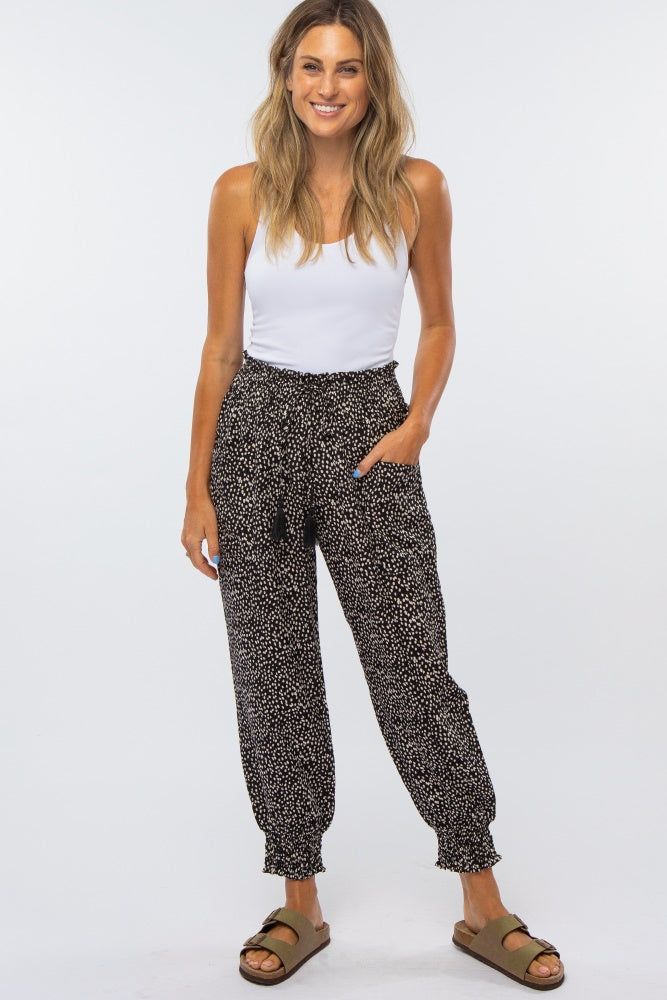 Black Abstract Dot Print Smocked Waist Maternity Pants sold by Pinkblush product image thumbnail 6