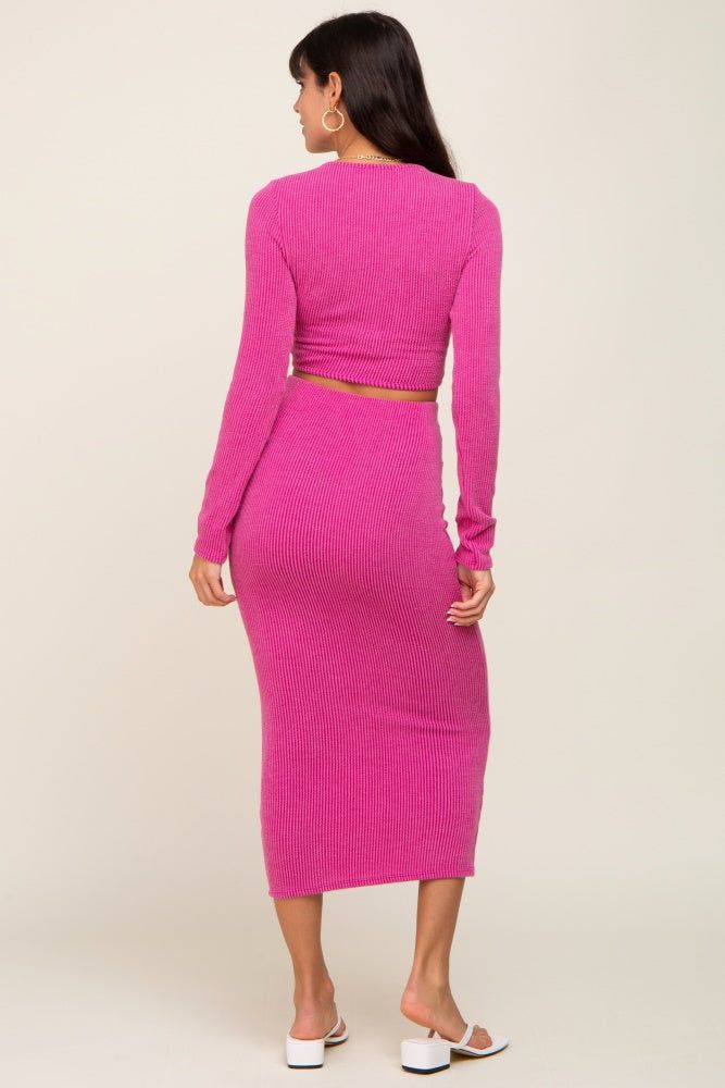 Fuchsia Ribbed Front Cutout Two Piece Skirt Set sold by Pinkblush product image thumbnail 3