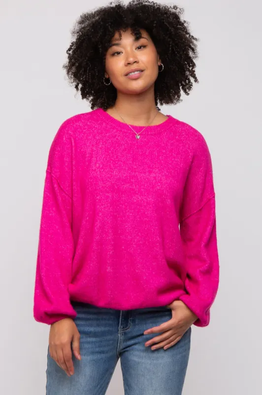 Fuchsia Basic Drop Shoulder Sweater sold by Pinkblush