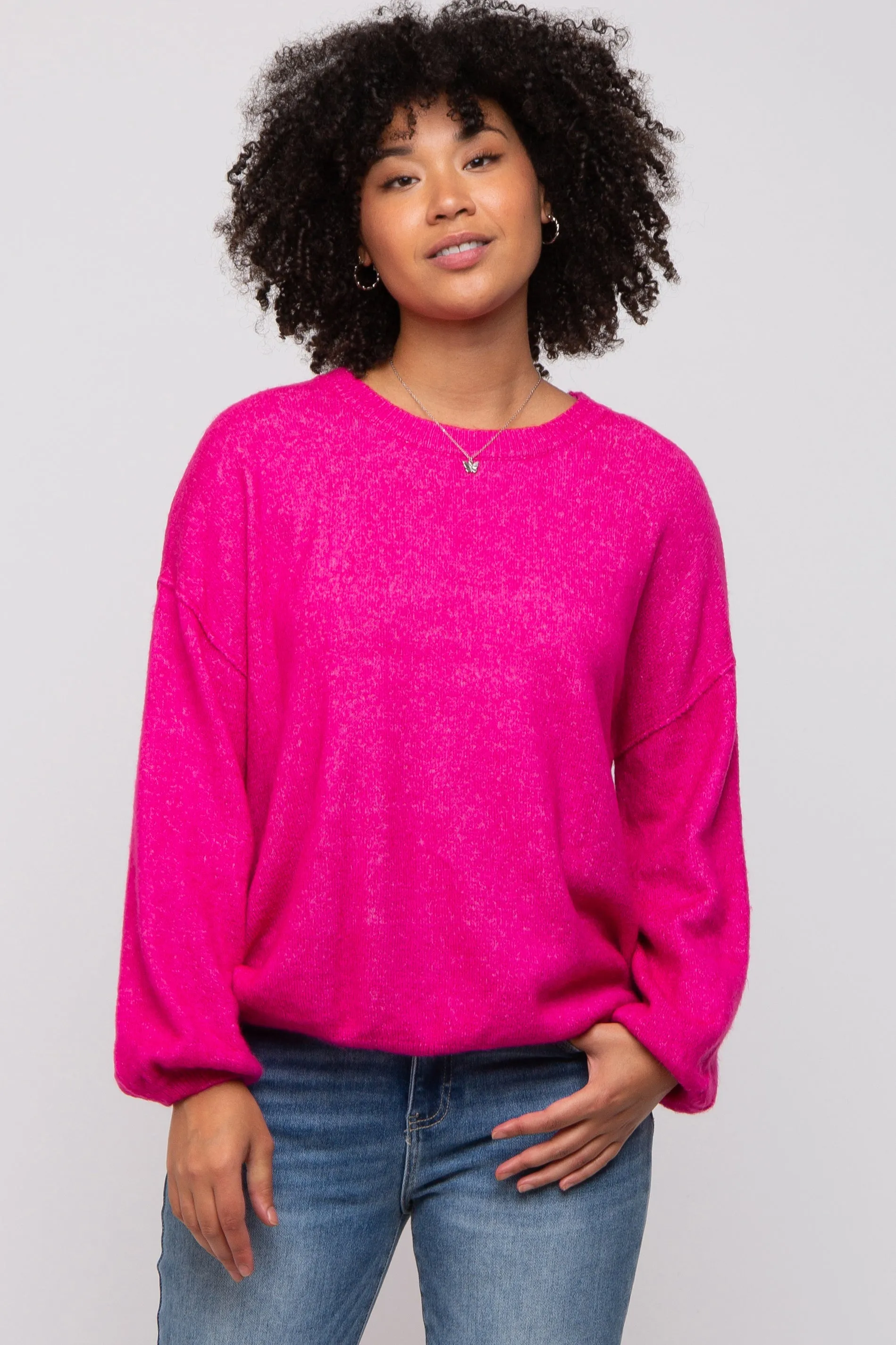 Fuchsia Basic Drop Shoulder Sweater sold by Pinkblush