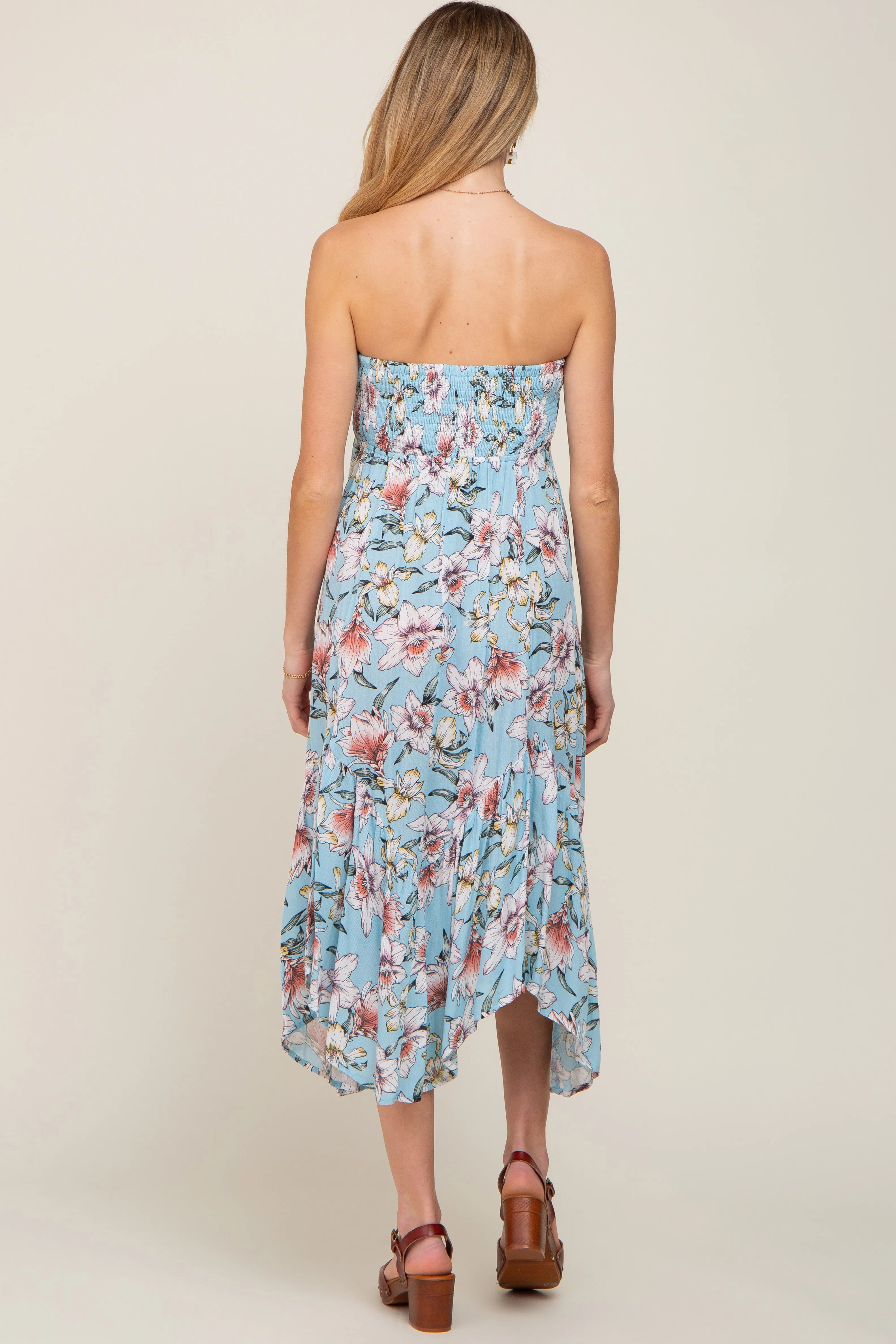Blue Floral Strapless Handkerchief Maternity Midi Dress sold by Pinkblush product image thumbnail 4