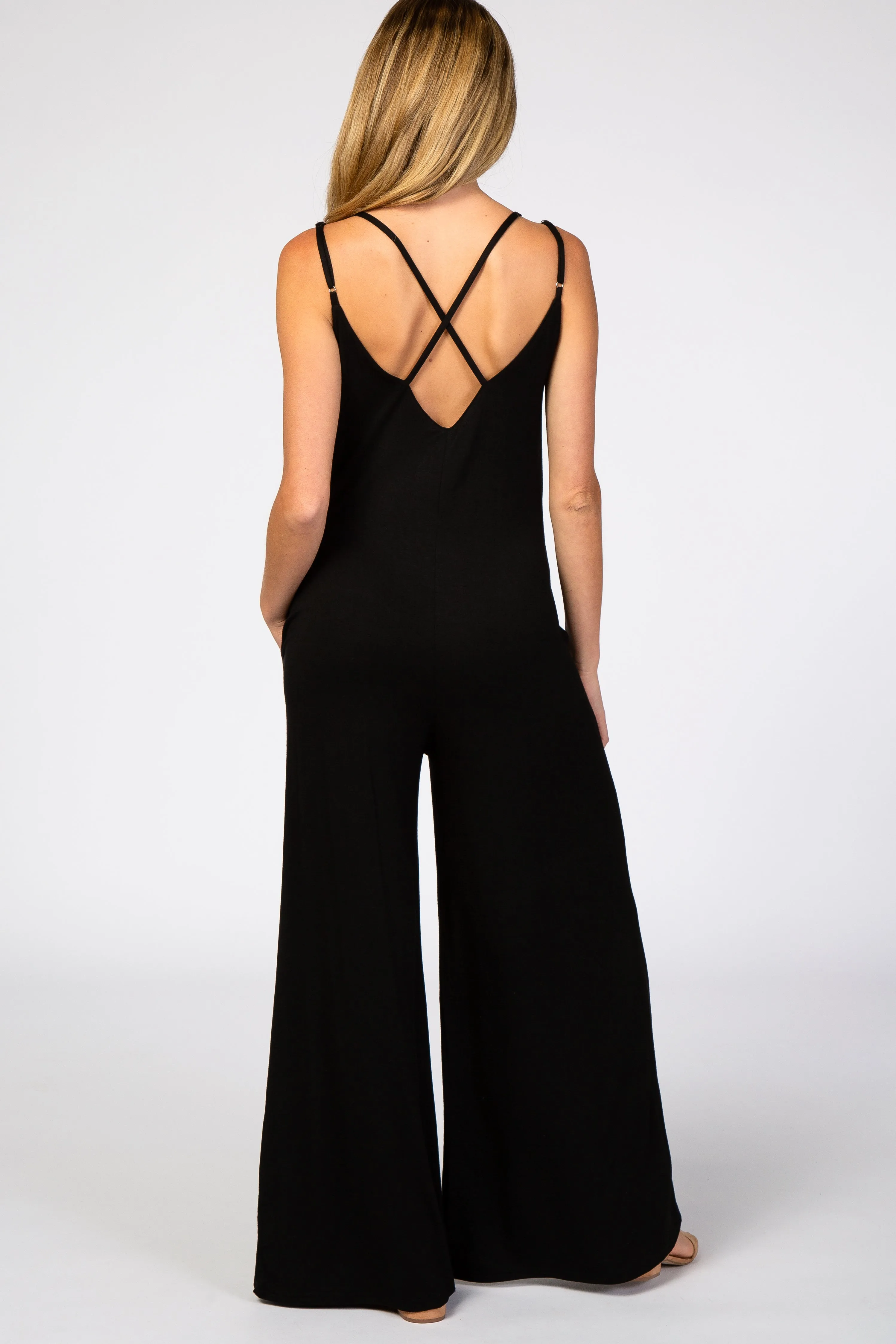Black Cross Back Wide Leg Maternity Jumpsuit sold by Pinkblush product image thumbnail 3