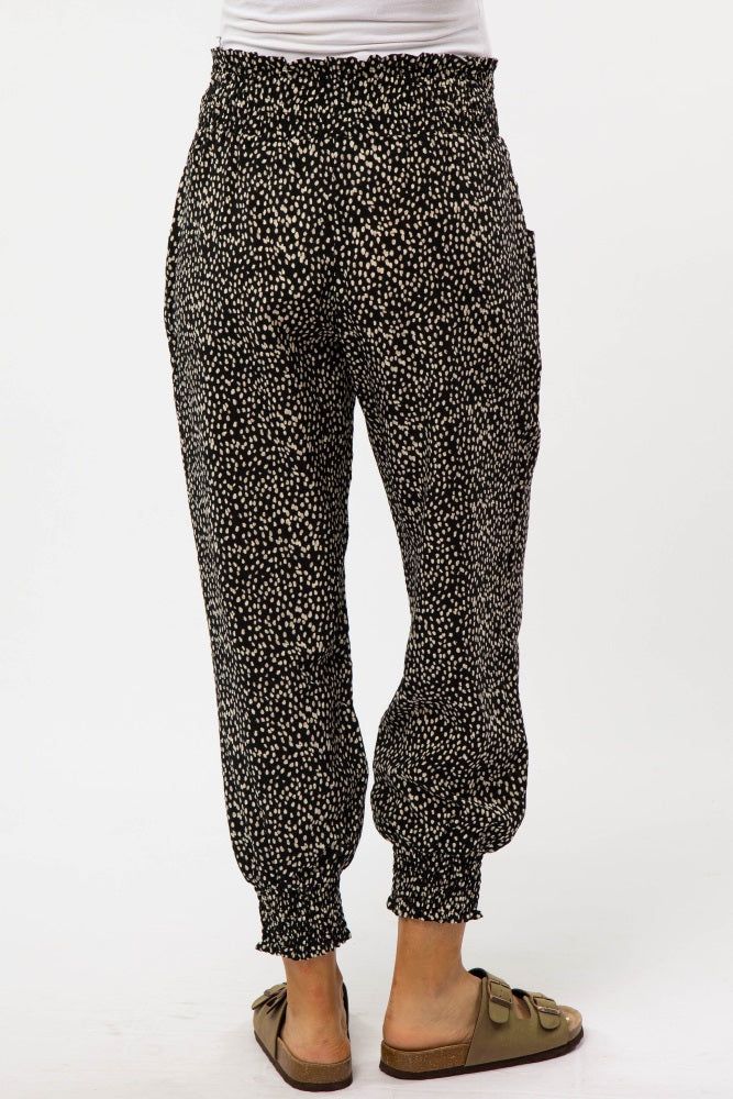 Black Abstract Dot Print Smocked Waist Maternity Pants sold by Pinkblush product image thumbnail 4