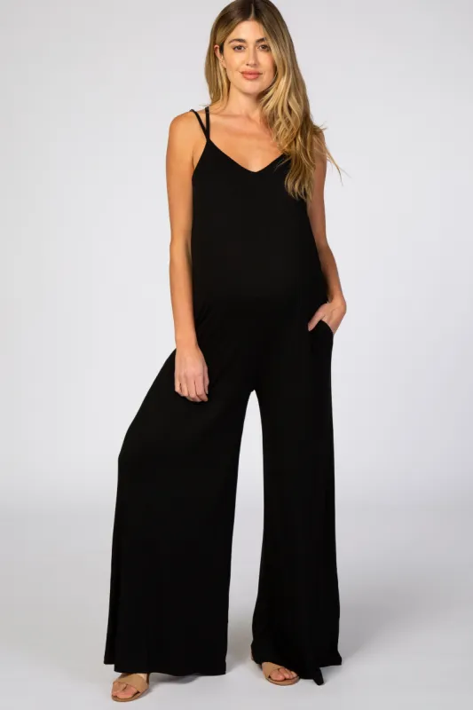 Black Cross Back Wide Leg Maternity Jumpsuit sold by Pinkblush