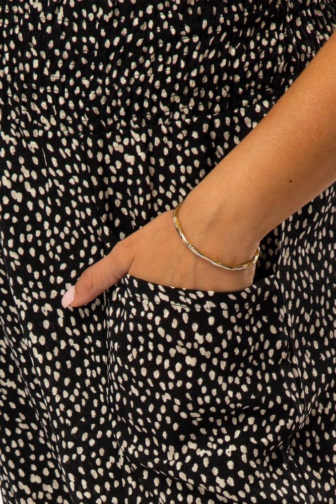 Black Abstract Dot Print Smocked Waist Maternity Pants sold by Pinkblush product image thumbnail 5