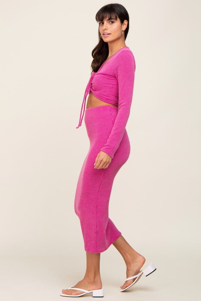 Fuchsia Ribbed Front Cutout Two Piece Skirt Set sold by Pinkblush product image thumbnail 2